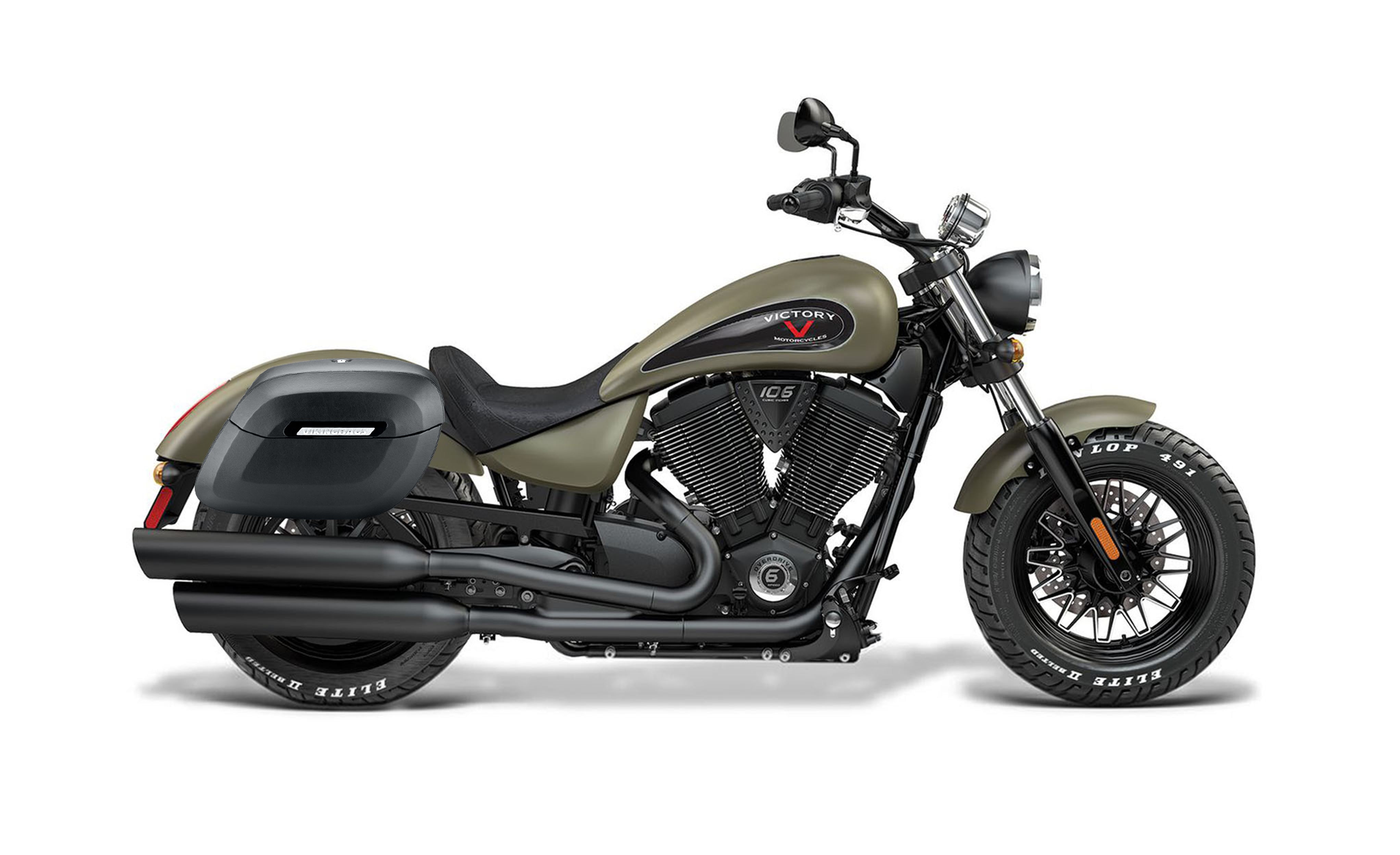 40L - Lamellar Raven Extra Large Victory Gunner Matte Motorcycle Hard Saddlebags Bag on Bike @expand