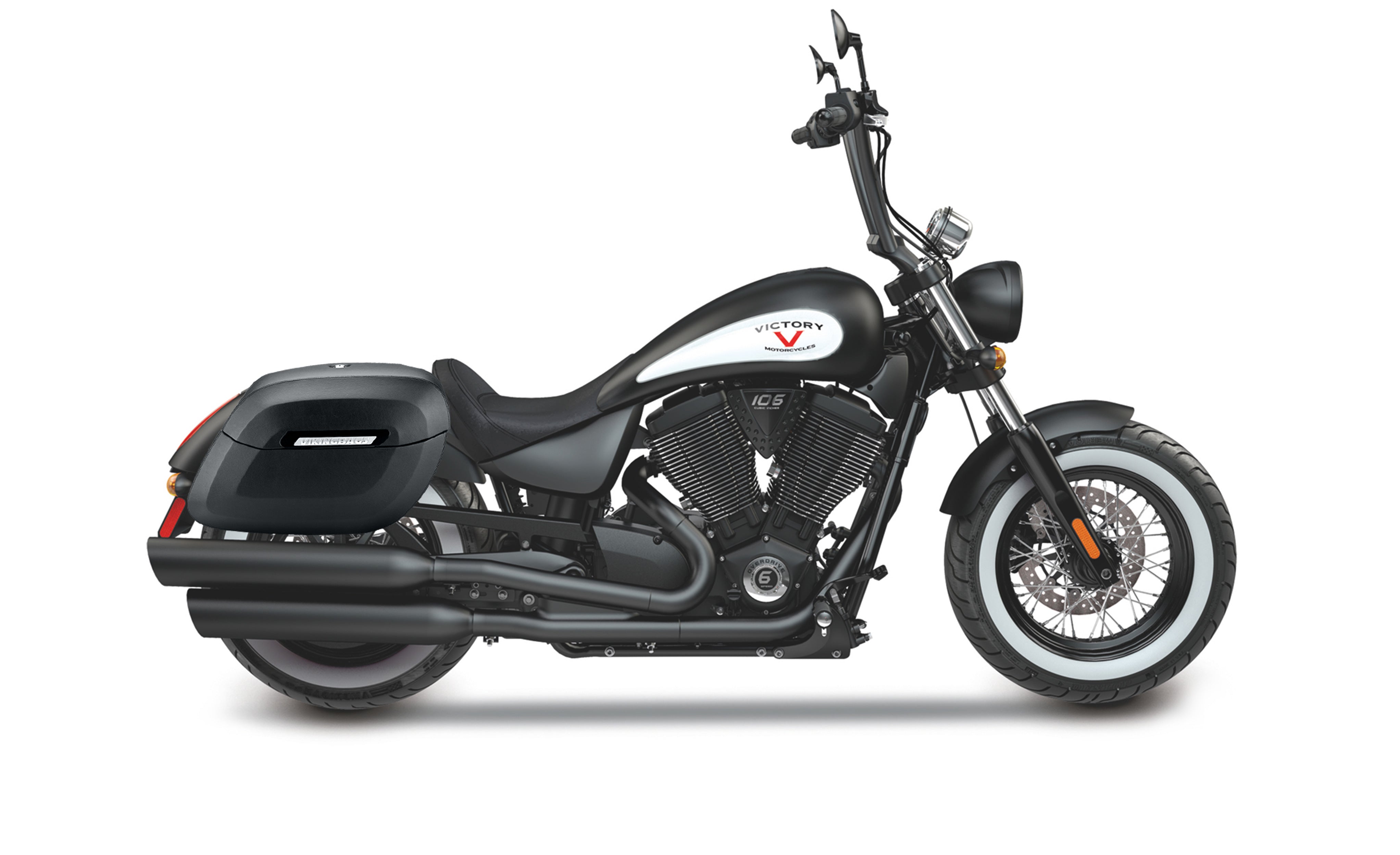 40L - Lamellar Raven Extra Large Victory High Ball Leather Covered Motorcycle Hard Saddlebags Bag on Bike @expand