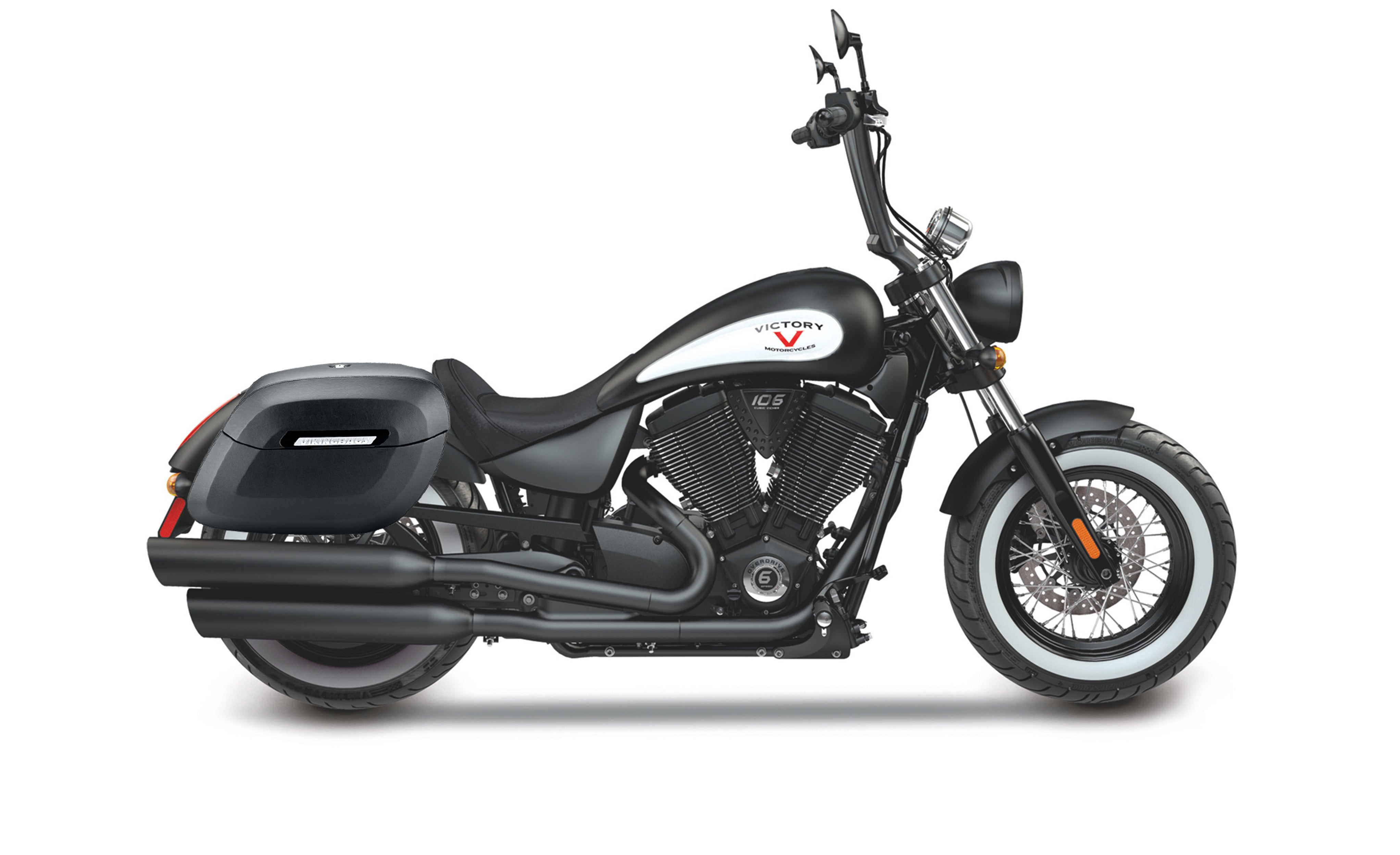 40L - Lamellar Raven Extra Large Victory High Ball Matte Motorcycle Hard Saddlebags Bag on Bike @expand