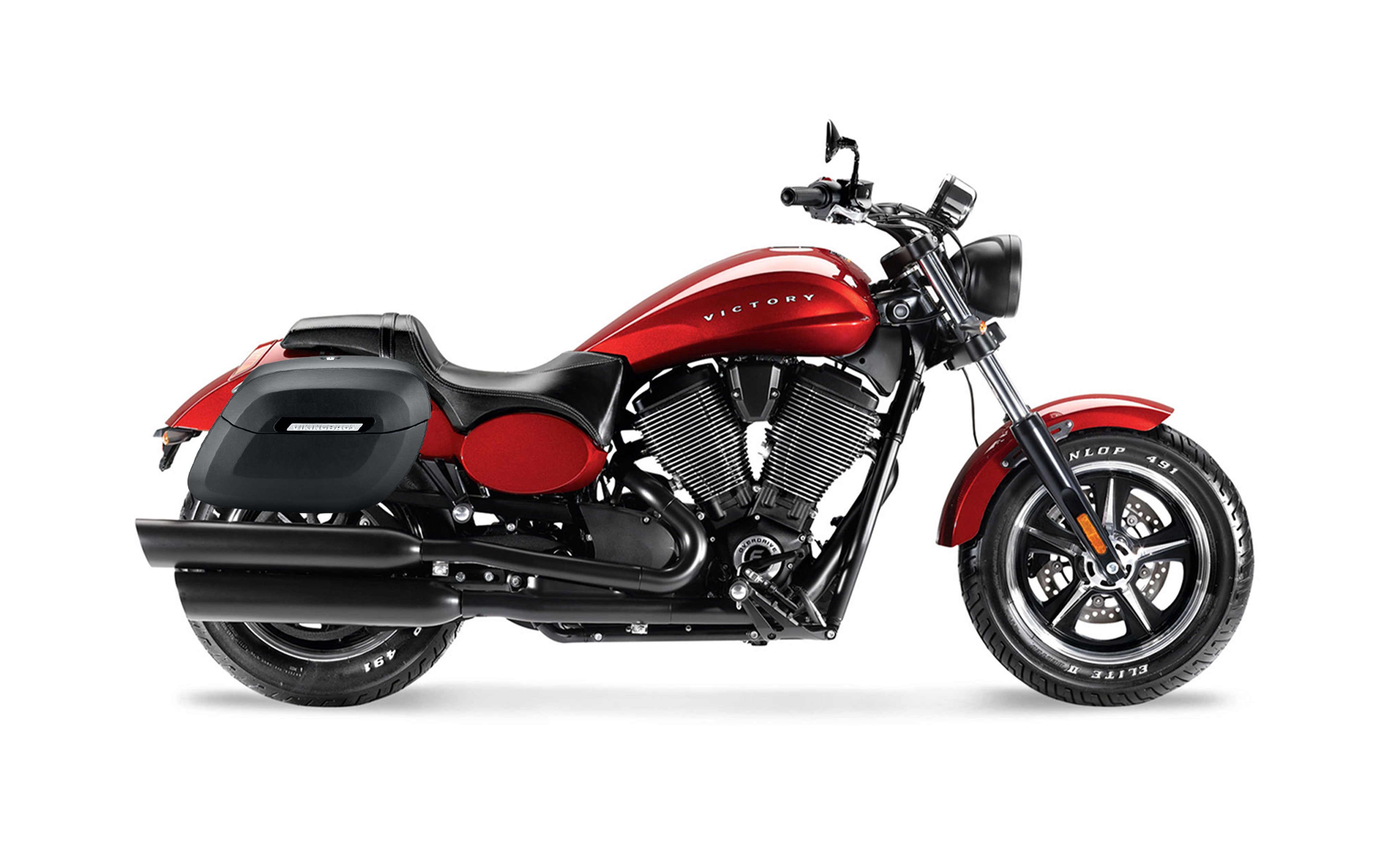 40L - Lamellar Raven Extra Large Victory Judge Leather Covered Motorcycle Hard Saddlebags Bag on Bike @expand