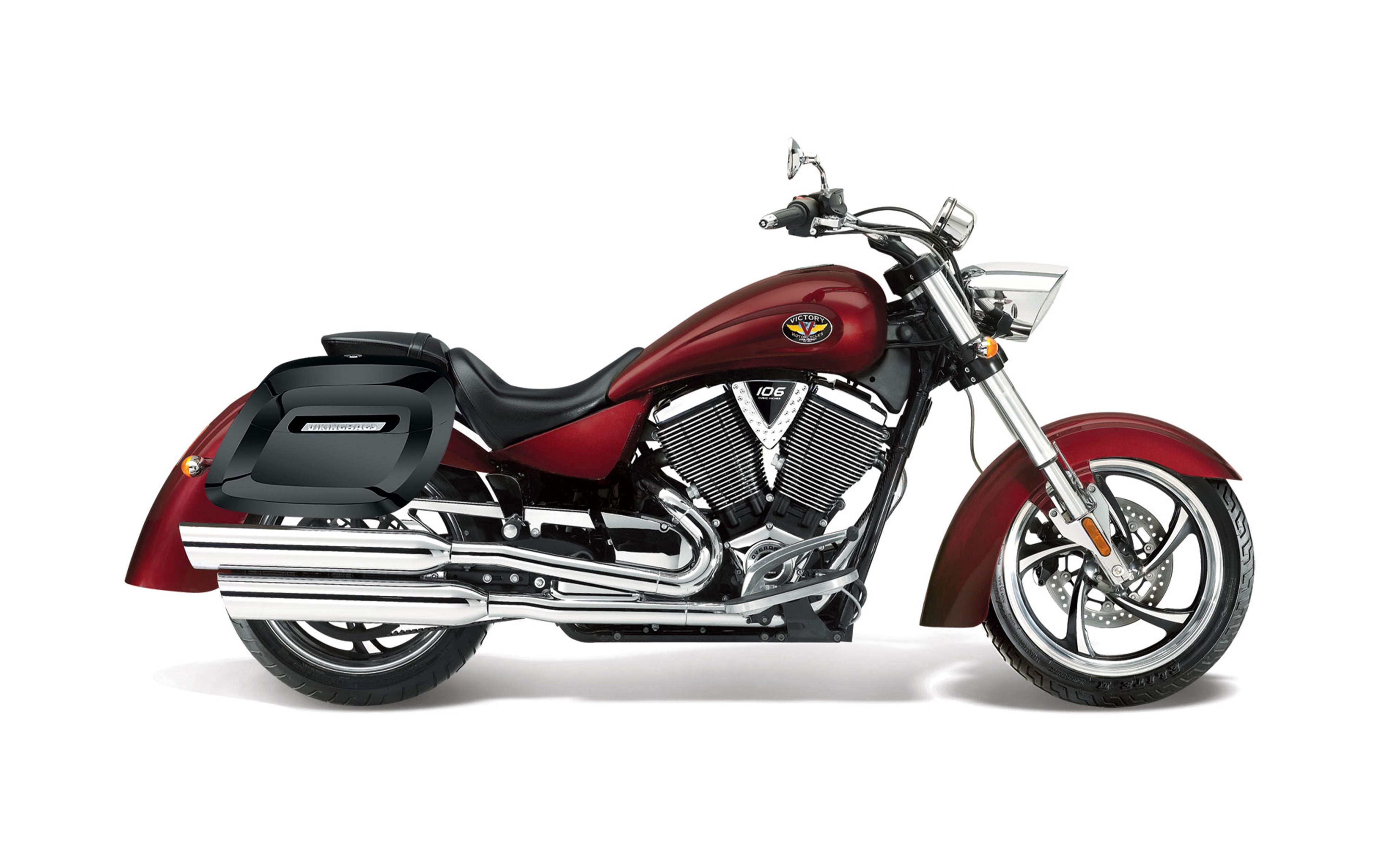 40L - Lamellar Raven Extra Large Victory Kingpin Painted Motorcycle Hard Saddlebags Bag on Bike @expand