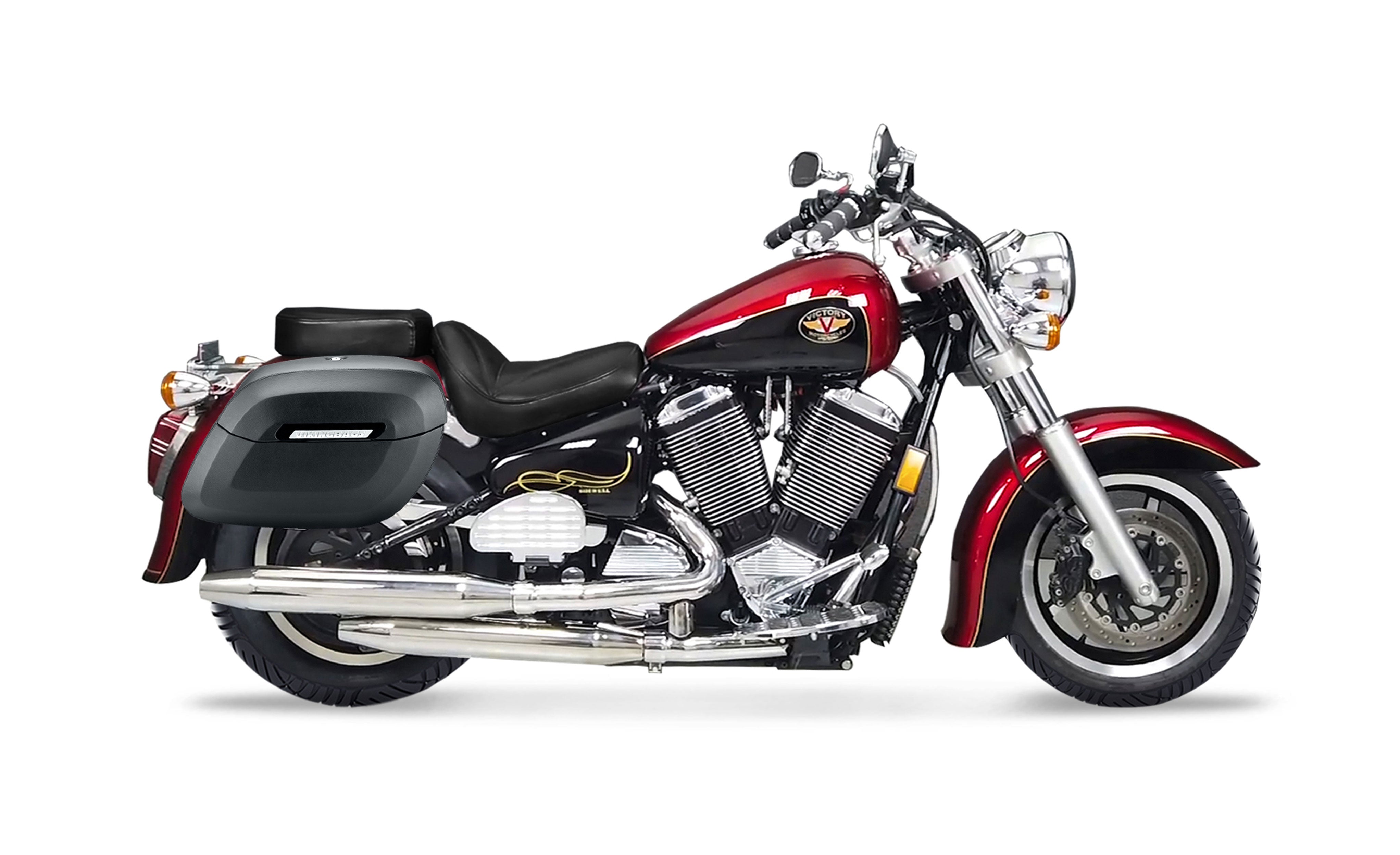 40L - Lamellar Raven Extra Large Victory V92C Matte Motorcycle Hard Saddlebags Bag on Bike @expand