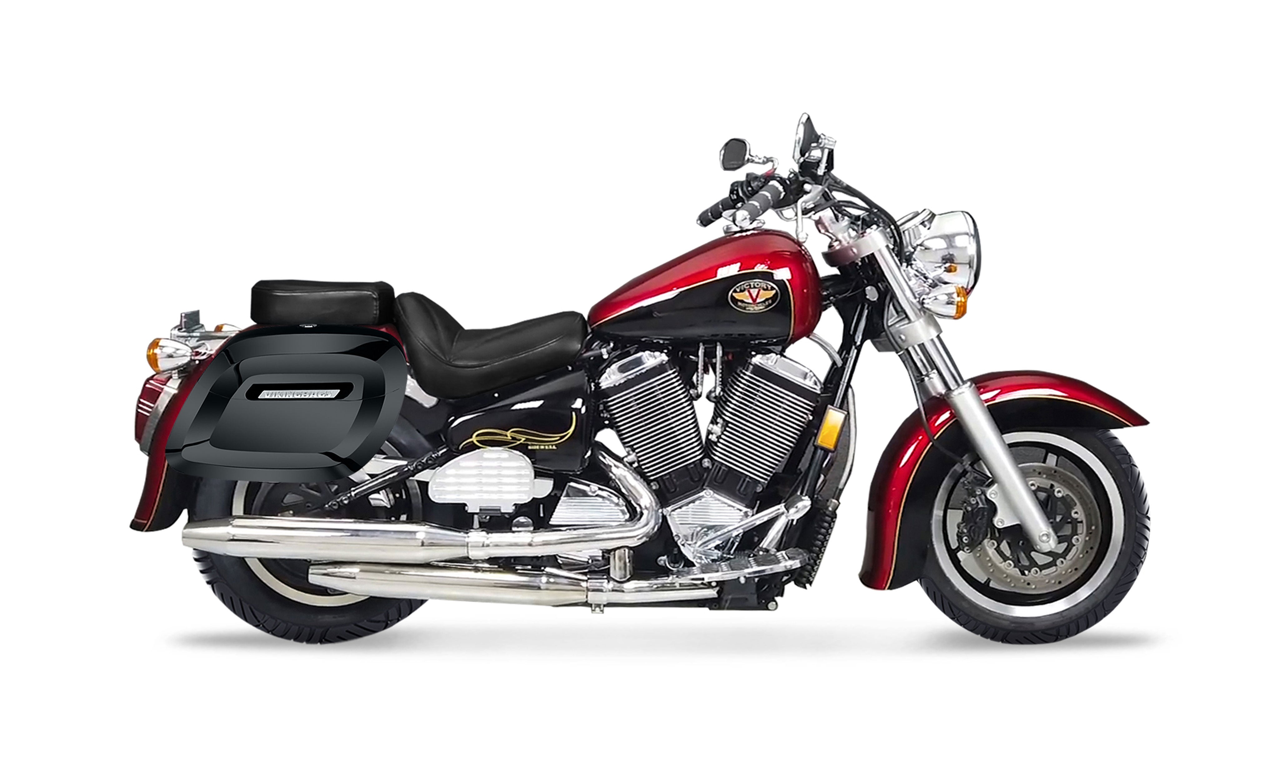 40L - Lamellar Raven Extra Large Victory V92C Painted Motorcycle Hard Saddlebags Bag on Bike @expand