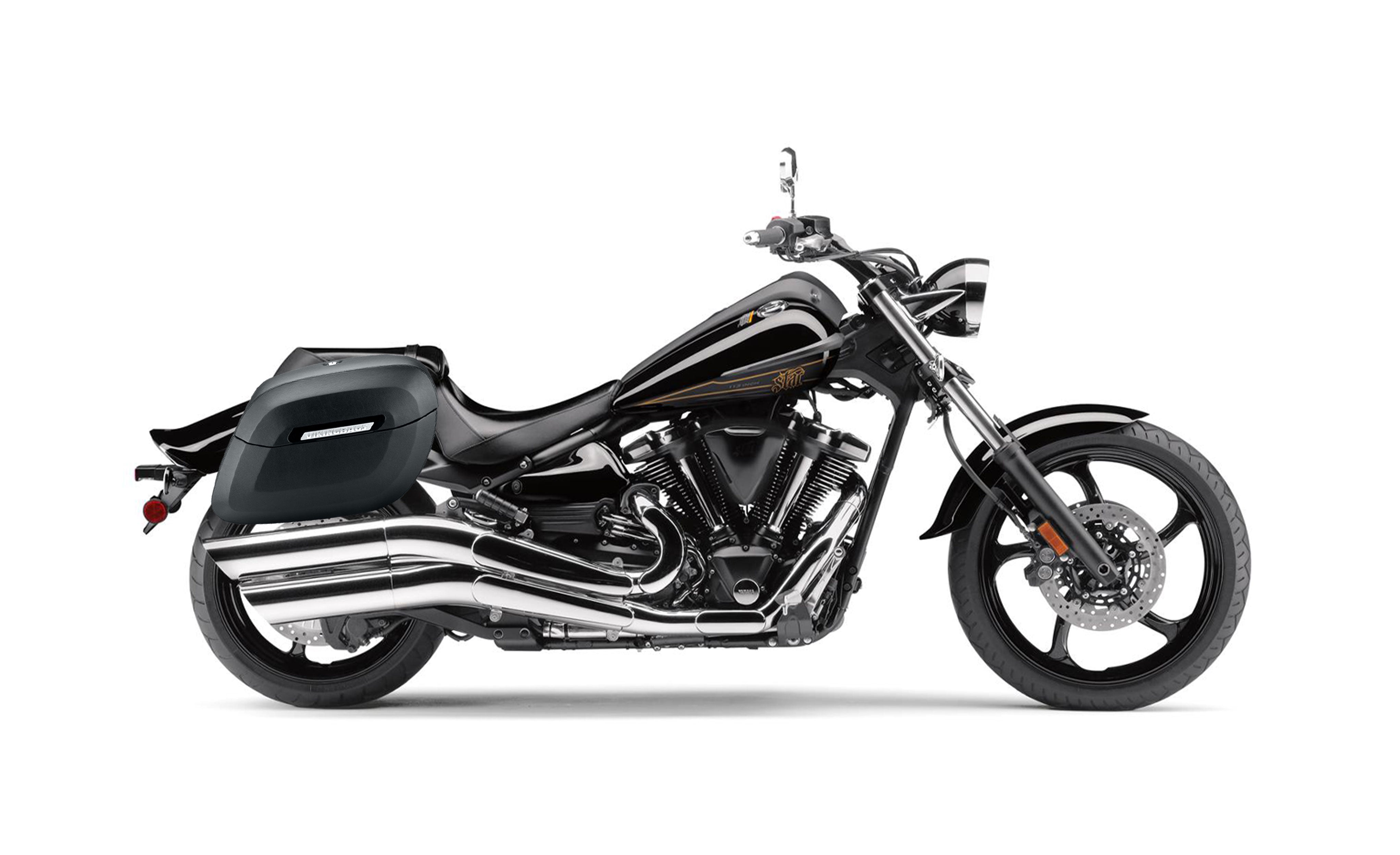 40L - Lamellar Raven Extra Large Yamaha Raider Leather Covered Motorcycle Hard Saddlebags Bag on Bike @expand
