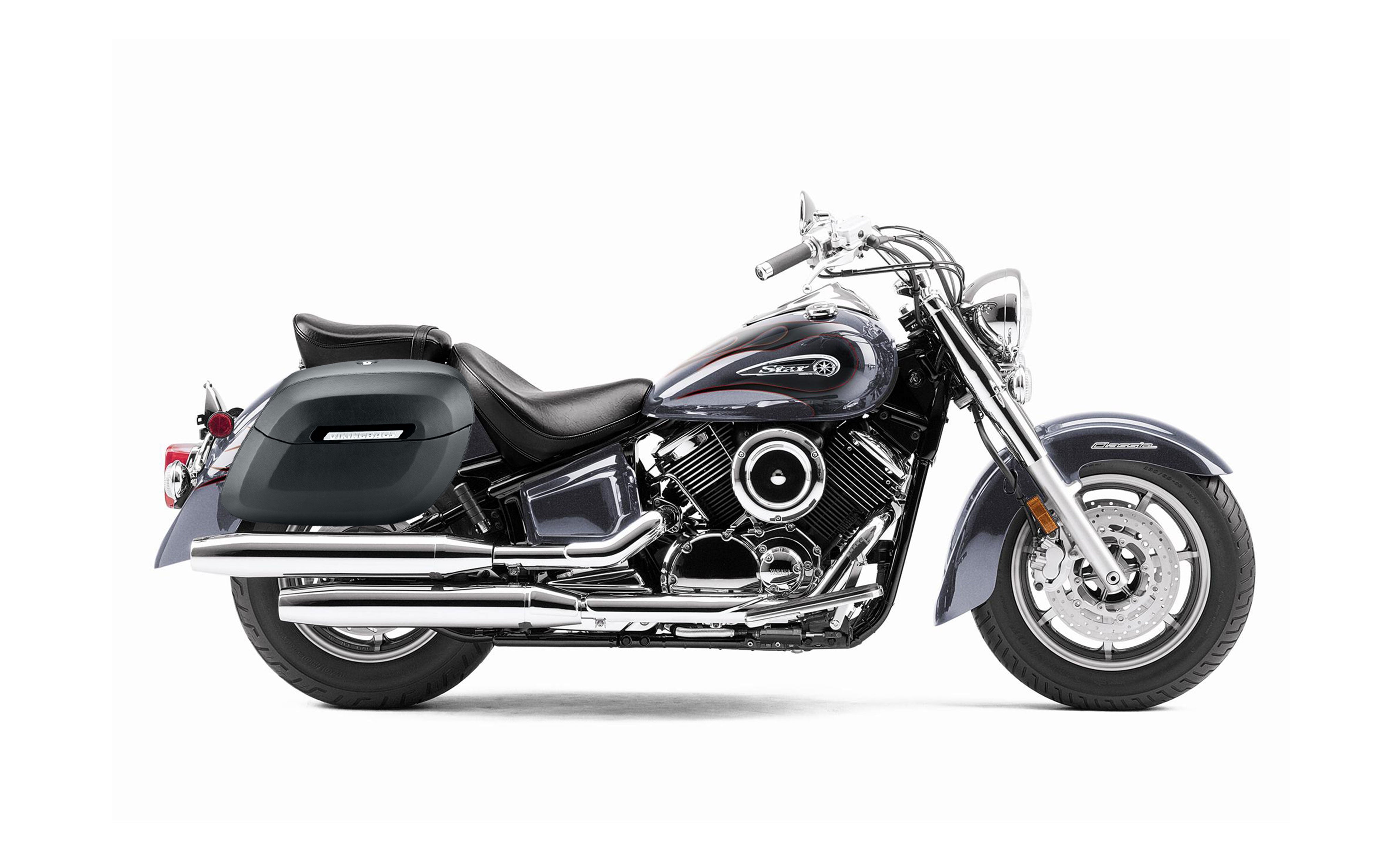 40L - Lamellar Raven Extra Large Yamaha V Star 1100 Classic XVS11A Matte Motorcycle Hard Saddlebags Bag on Bike @expand