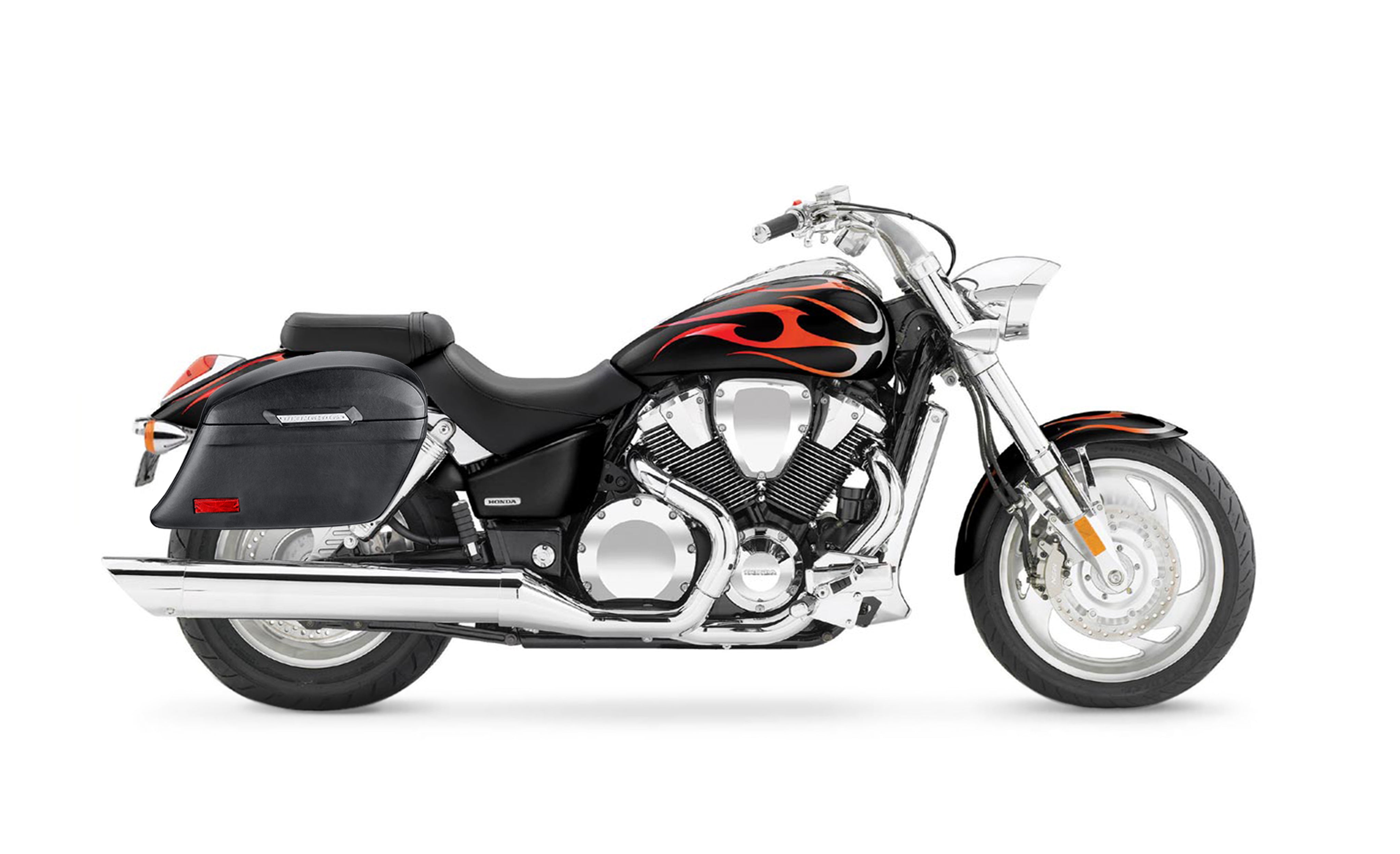 44L - Lamellar Stallion Extra Large Honda VTX 1800 C Leather Covered Motorcycle Hard Saddlebags Bag on Bike @expand