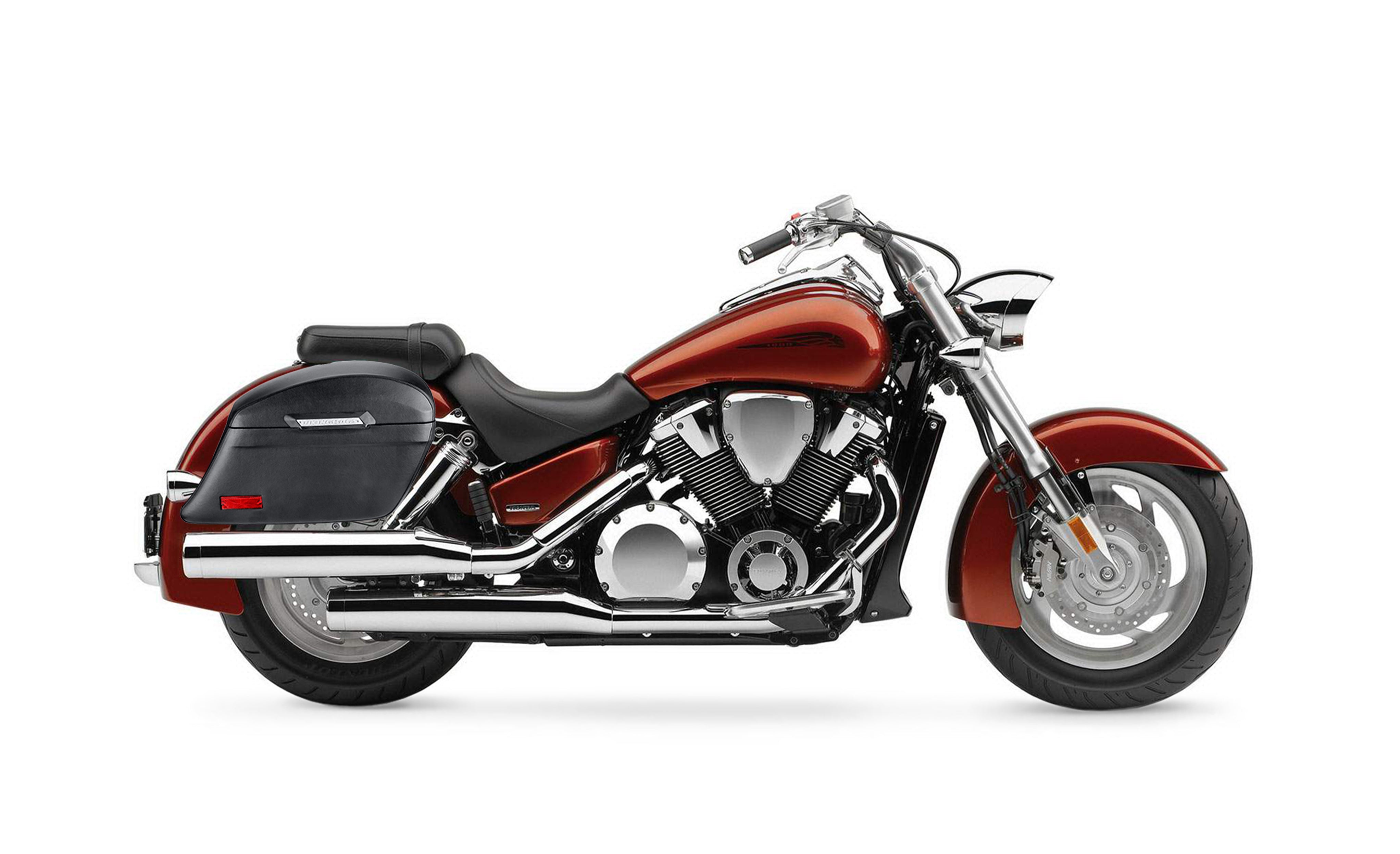 44L - Lamellar Stallion Extra Large Honda VTX 1800 N Leather Covered Motorcycle Hard Saddlebags Bag on Bike @expand