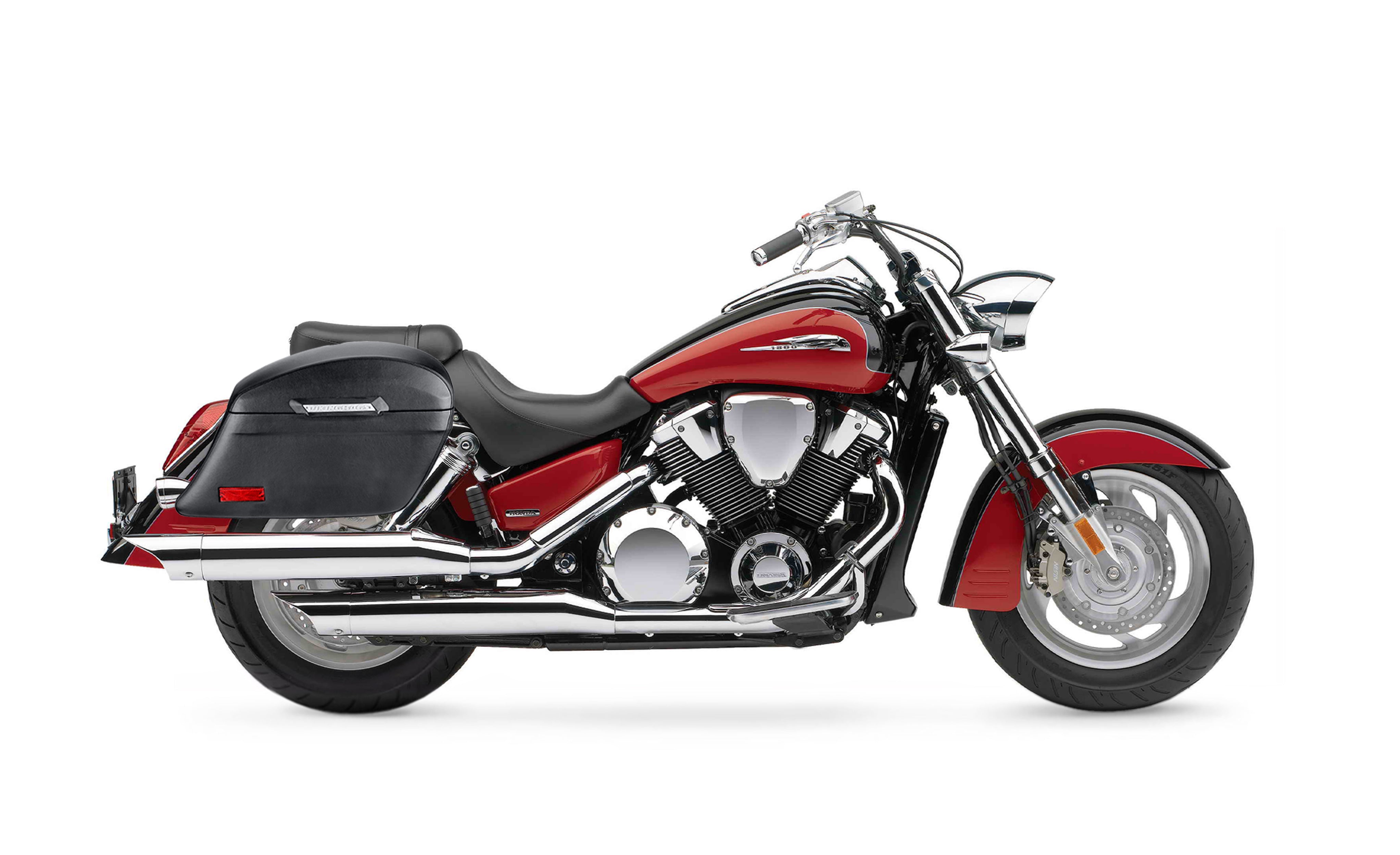 44L - Lamellar Stallion Extra Large Honda VTX 1800 R (Retro) Leather Covered Motorcycle Hard Saddlebags Bag on Bike @expand