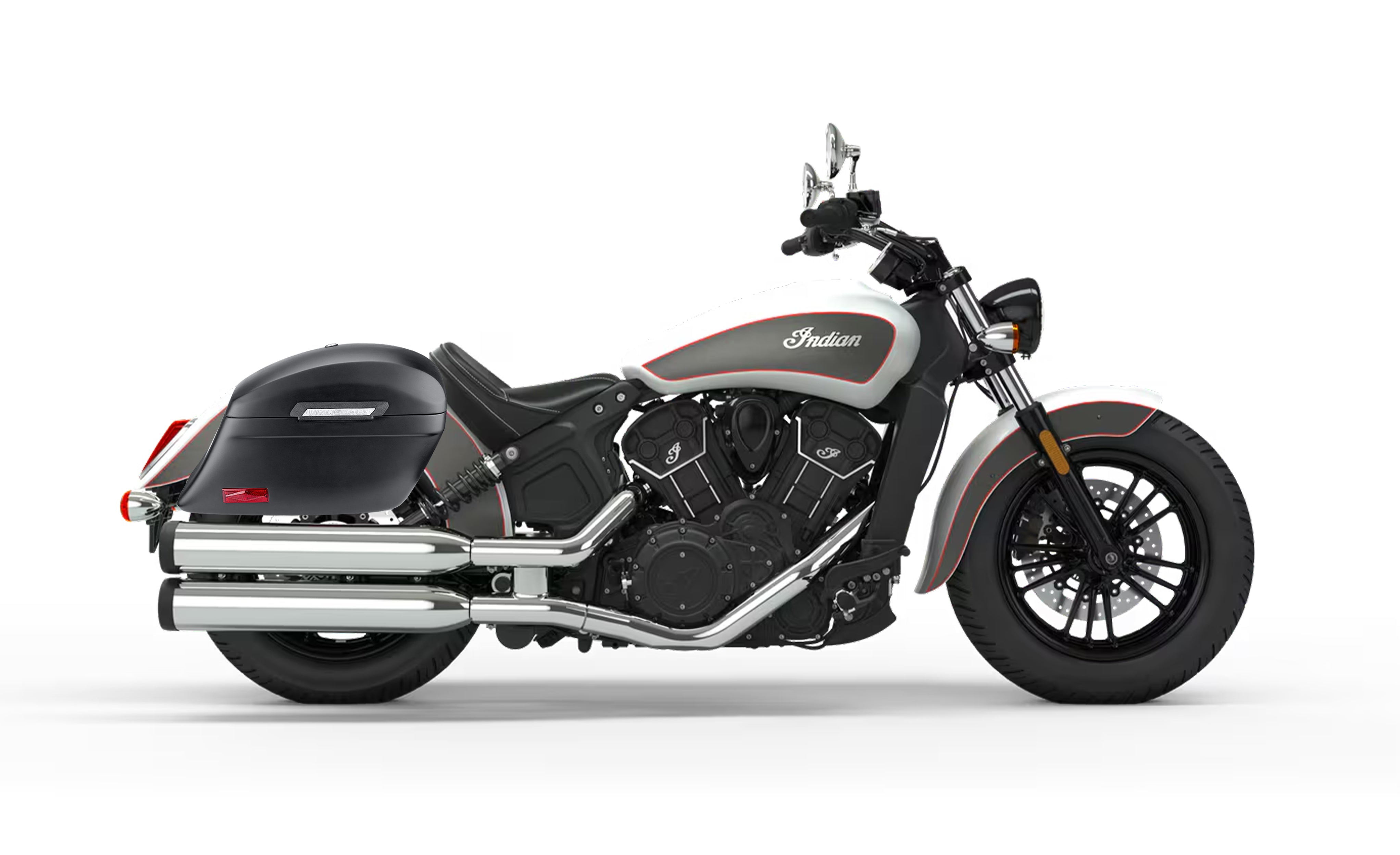 44L - Lamellar Stallion Extra Large Indian Scout Sixty Matte Motorcycle Hard Saddlebags Bag on Bike @expand