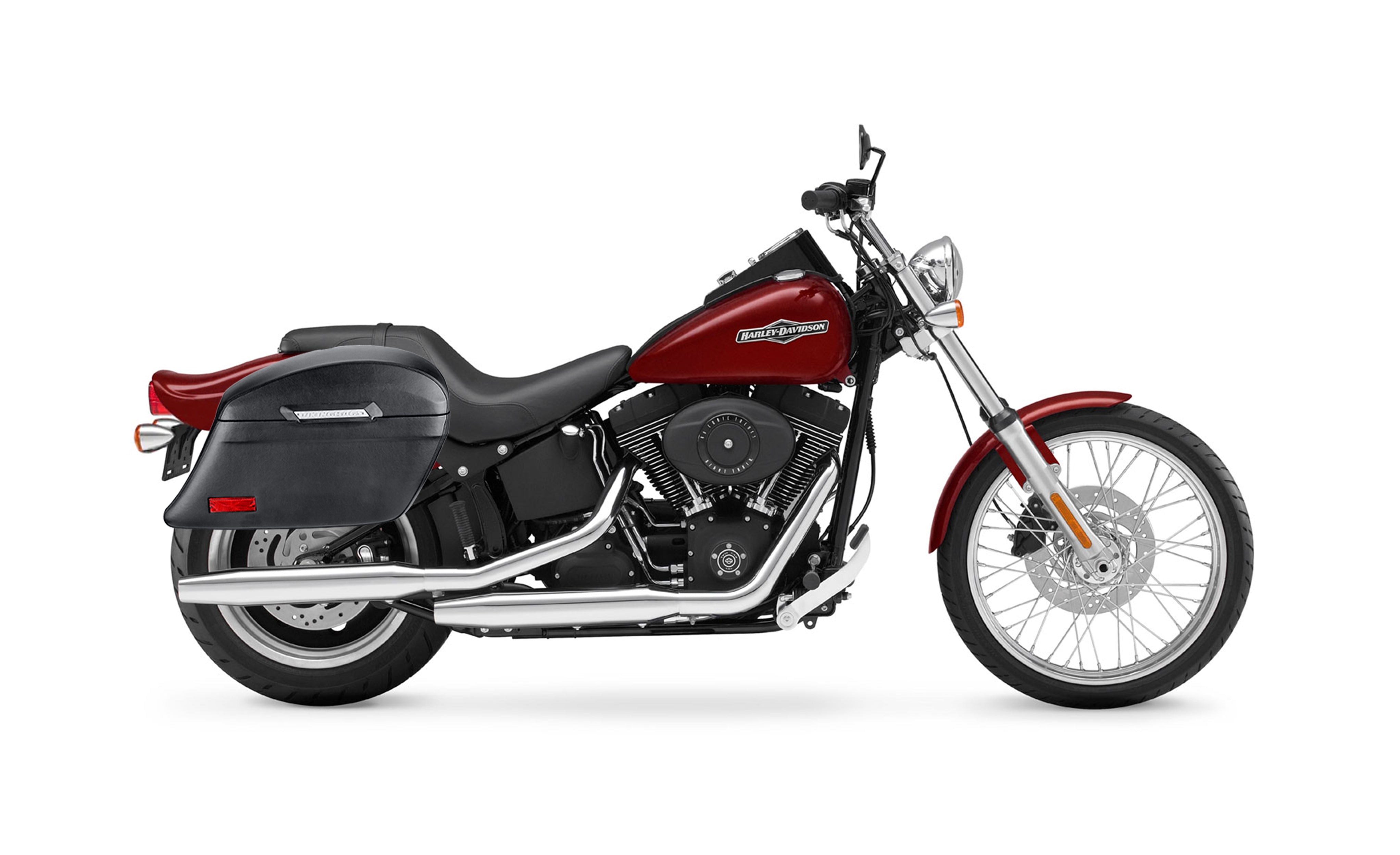 44L - Lamellar Stallion Extra Large Leather Covered Motorcycle Hard Saddlebags for Harley Softail Night Train FXSTB/I Bag on Bike @expand