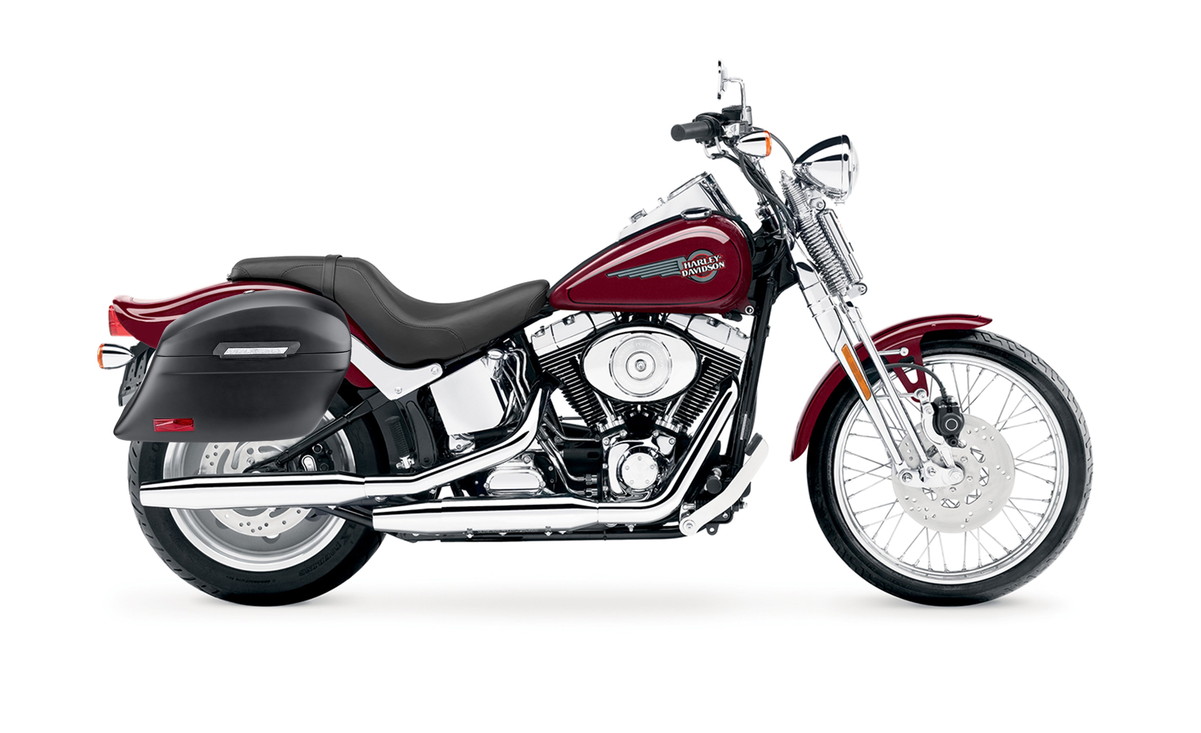 44L - Lamellar Stallion Extra Large Matte Motorcycle Hard Saddlebags for Harley Softail Springer FXSTS/I Bag on Bike @expand