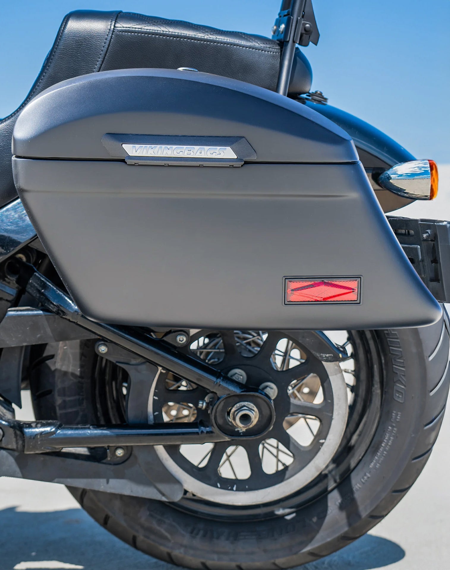 44L - Lamellar Stallion Extra Large Matte Motorcycle Hard Saddlebags for Harley Softail Street Bob FXBB/S Vertical Lifestyle