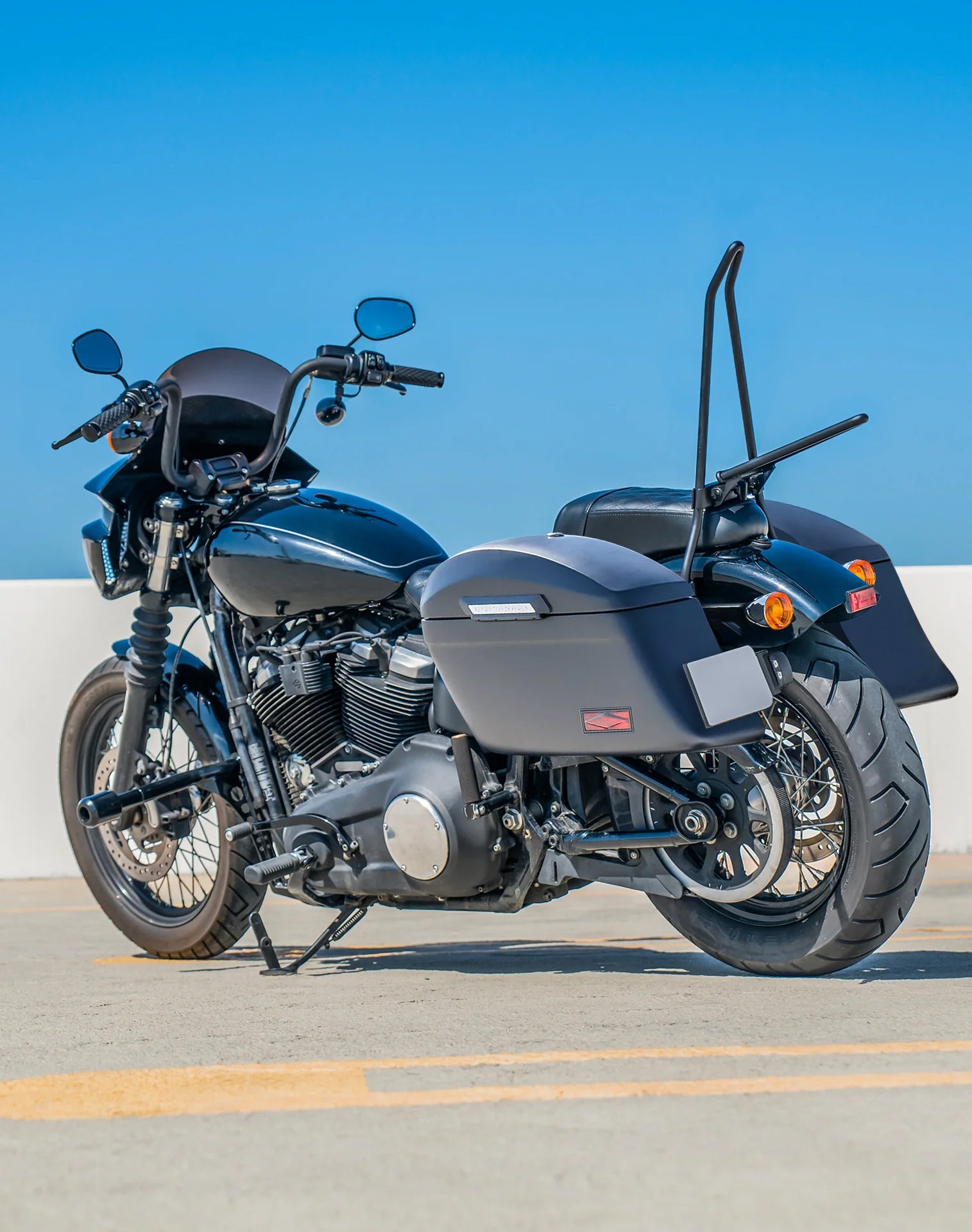44L - Lamellar Stallion Extra Large Matte Motorcycle Hard Saddlebags for Harley Softail Street Bob FXBB/S Vertical Lifestyle