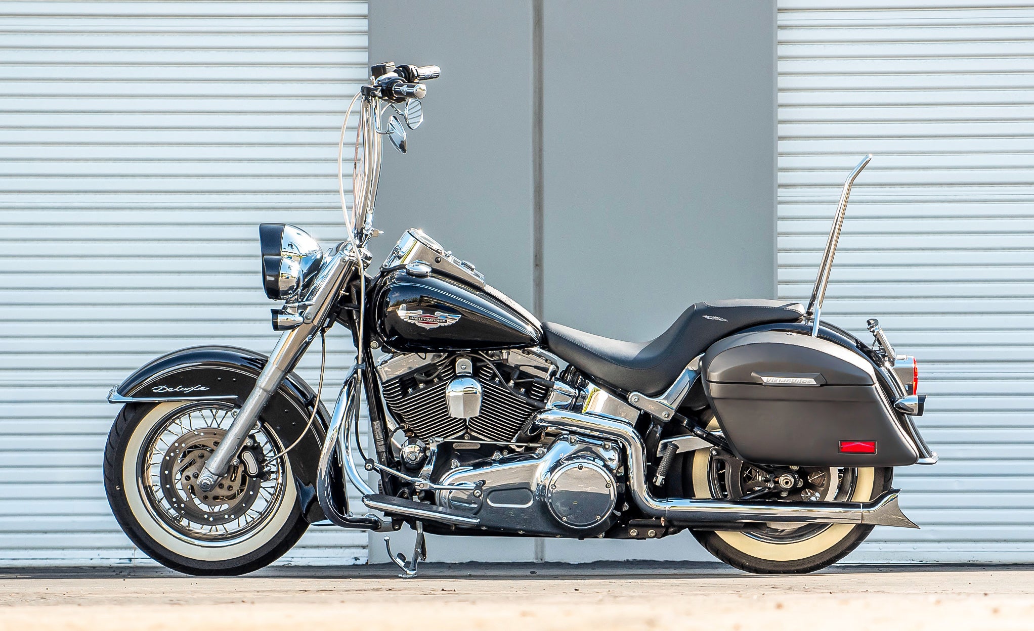 44L - Lamellar Stallion Extra Large Matte Motorcycle Hard Saddlebags for Harley Softail Deluxe FLSTN/I @expand