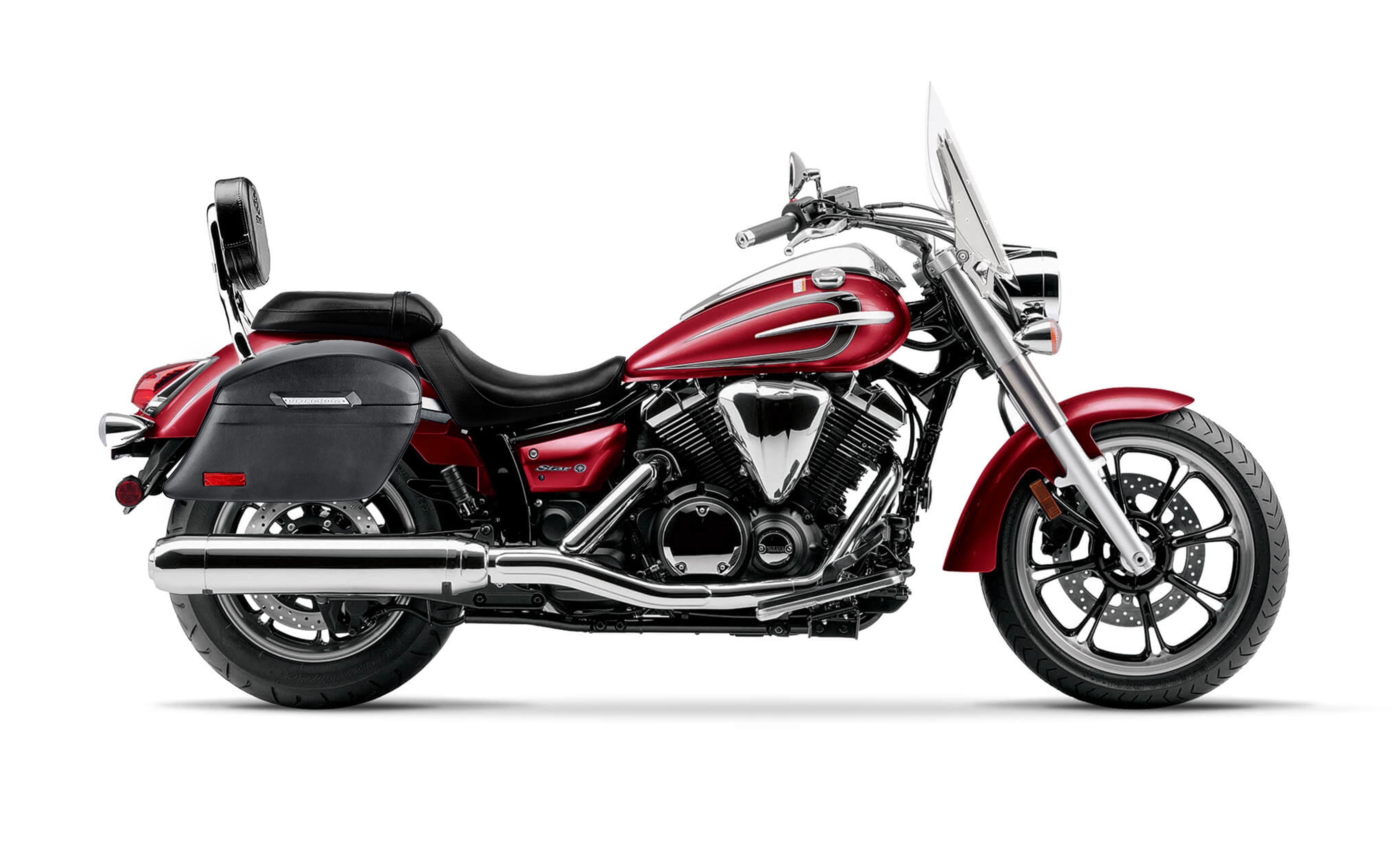 44L - Lamellar Stallion Extra Large Yamaha V Star 950 Tourer Leather Covered Motorcycle Hard Saddlebags Bag on Bike @expand