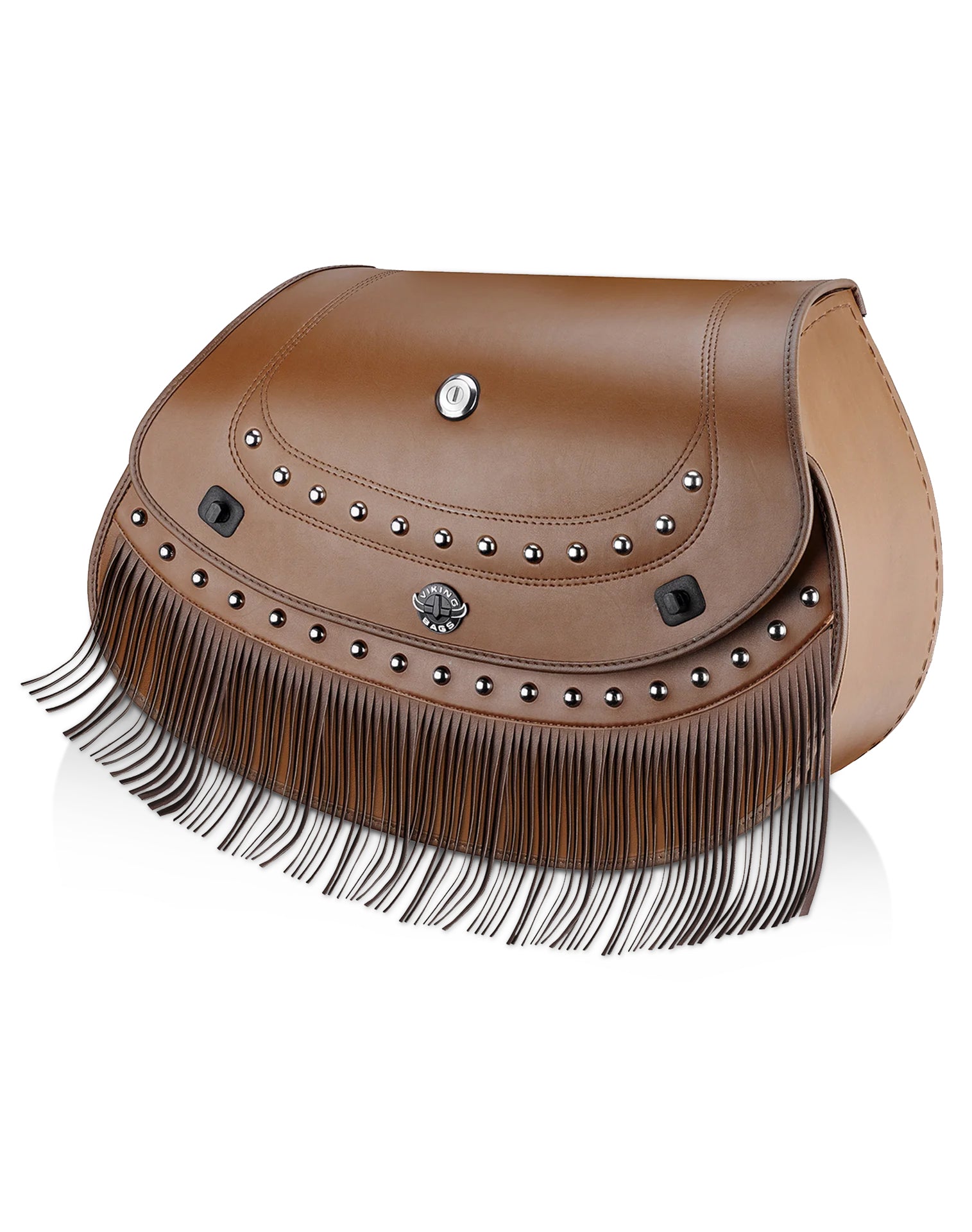 Viking Mohawk Brown Extra Large Indian Chief Roadmaster Specific Leather Motorcycle Saddlebags Main View