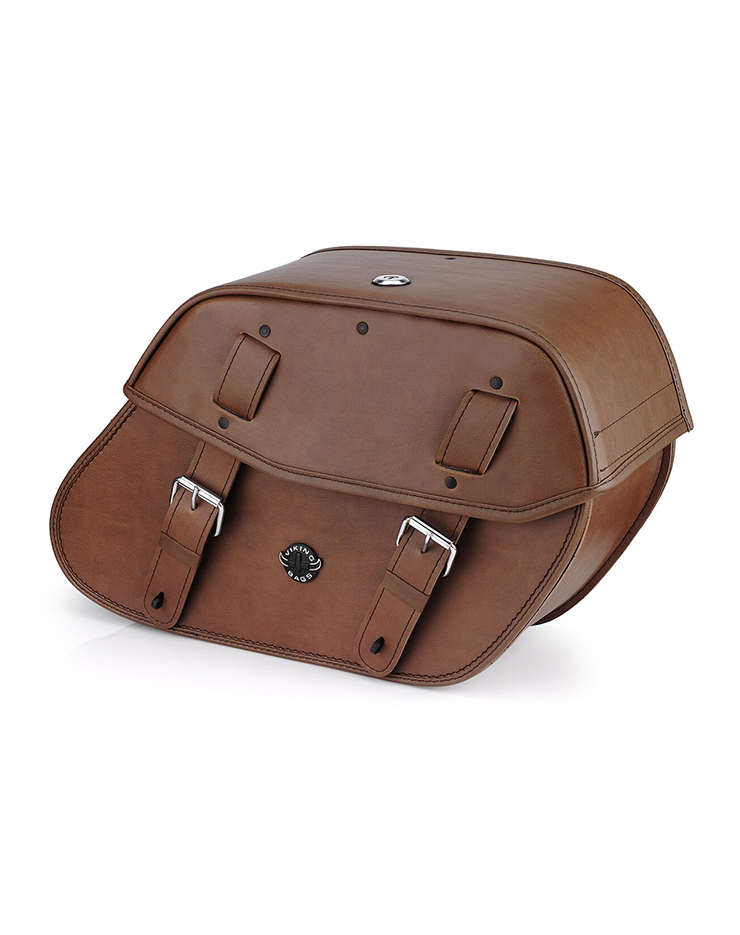 Viking Odin Brown Large Indian Scout Leather Motorcycle Saddlebags Main View