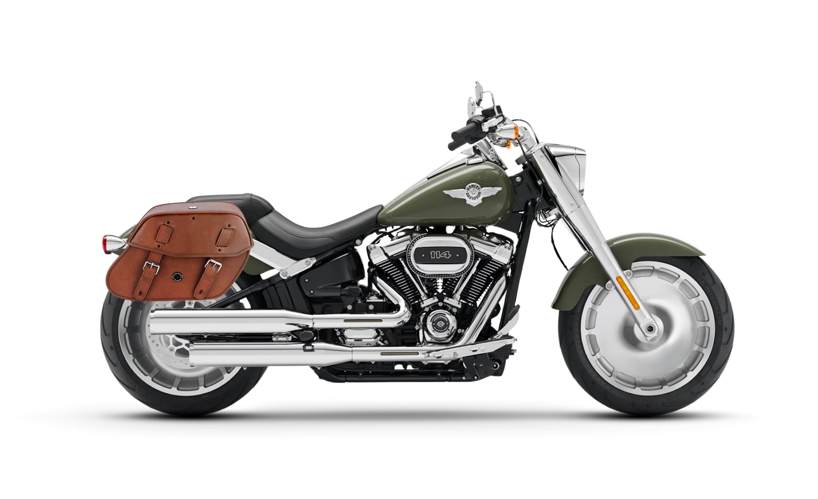 24L - Odin Brown Large Leather Motorcycle Saddlebags for Harley Softail Fat Boy FLFB/S @expand