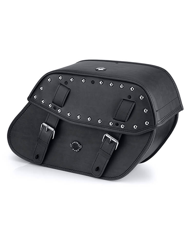 Viking Odin Large Studded Leather Motorcycle Saddlebags For Harley Softail Custom Fxstc Main View