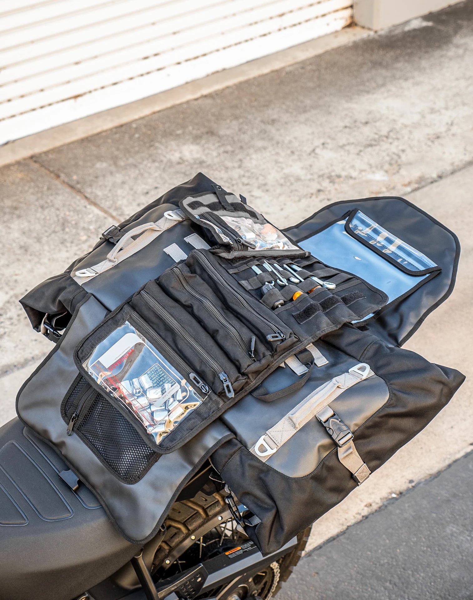 Viking Odyssey Adventure Touring Tool/Roll Bag w/ Rain Cover Lifestyle Image