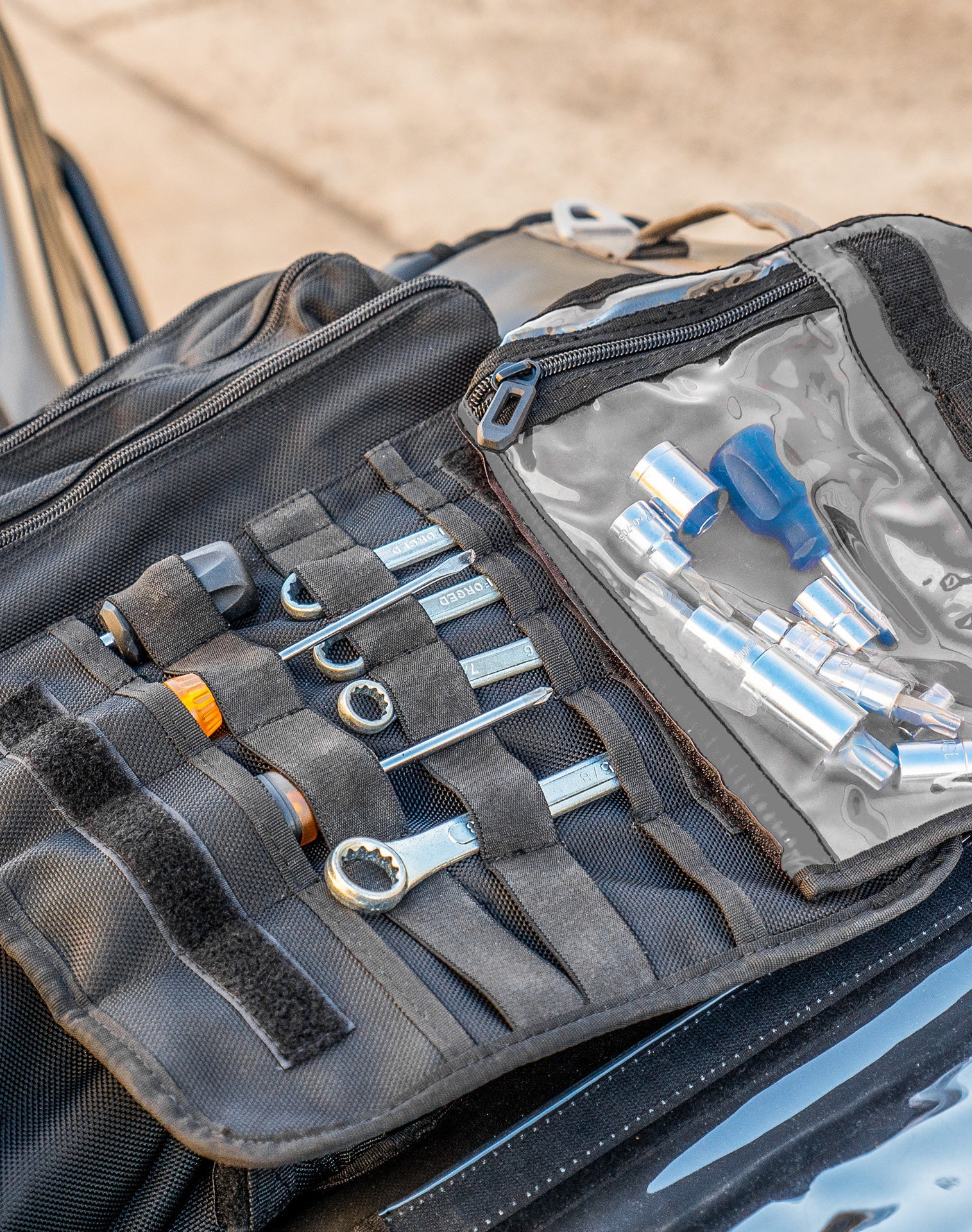 Viking Odyssey Adventure Touring Tool/Roll Bag w/ Rain Cover Lifestyle Image