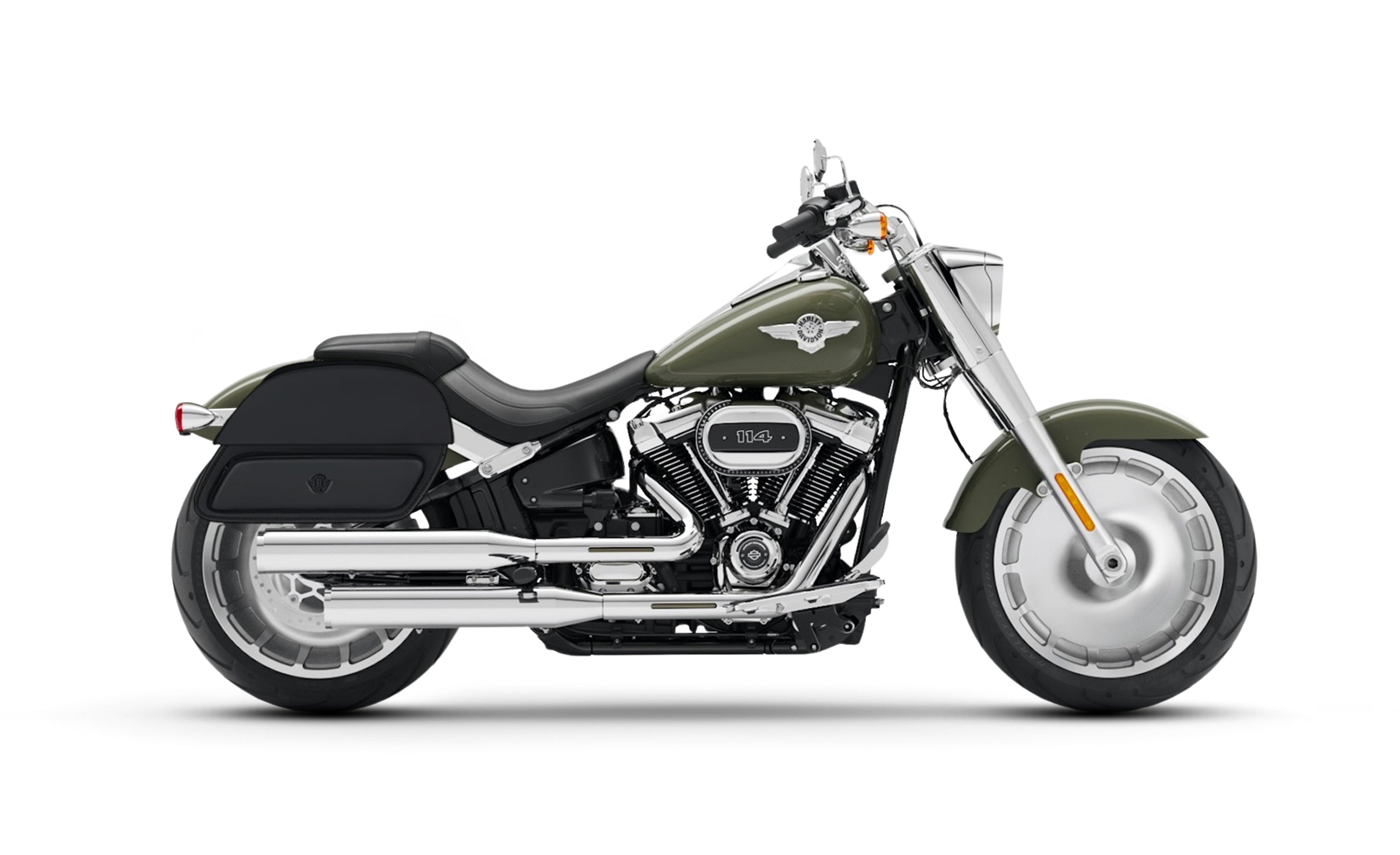 33L - Pantheon Large Motorcycle Saddlebags for Harley Davidson Softail Fat Boy FLFB/S @expand