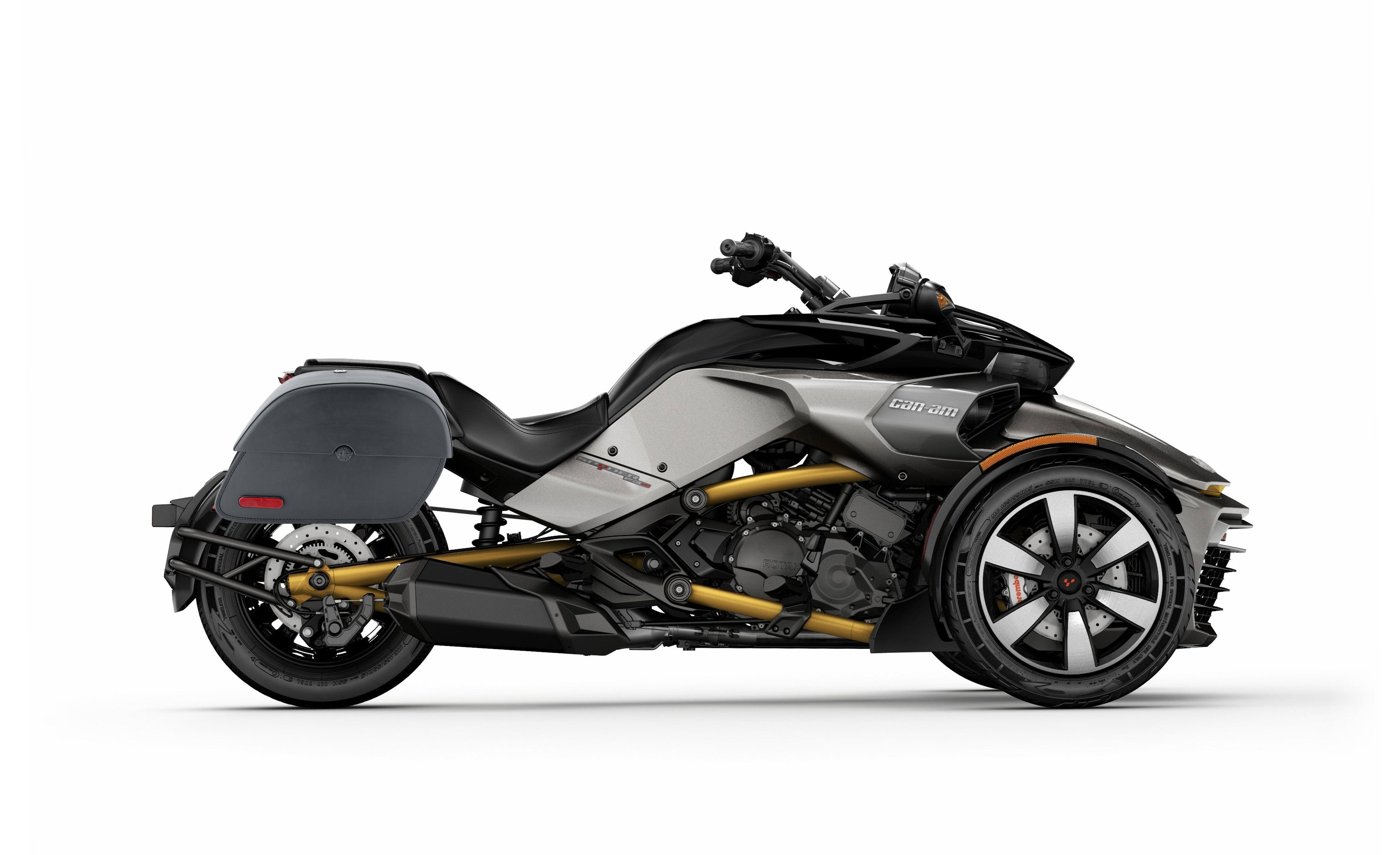 28L - Panzer Medium CAN AM Spyder F3-S Leather Motorcycle Saddlebags Bag on Bike @expand