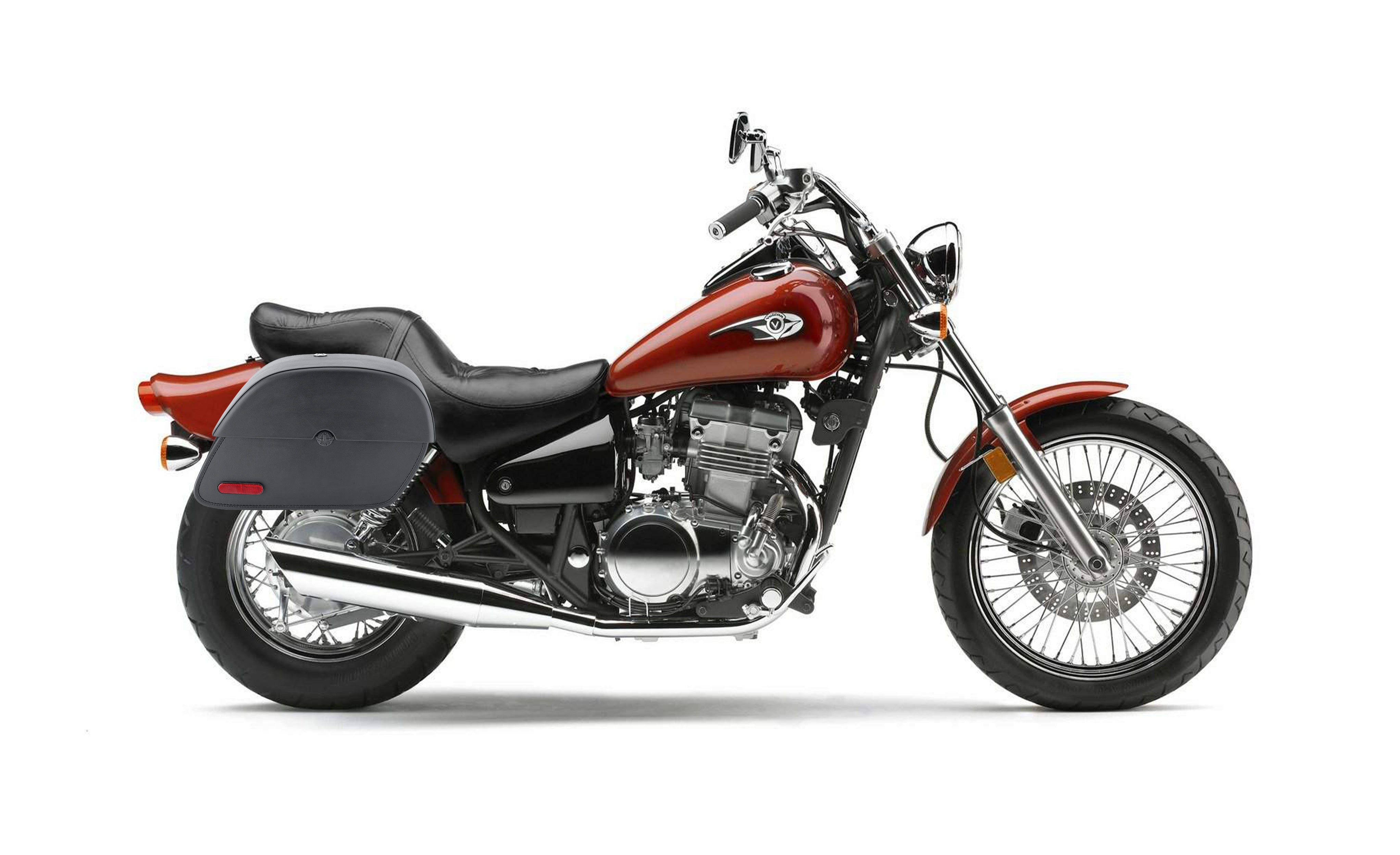 28L - Panzer Medium Kawasaki Vulcan 500 EN500 Leather Motorcycle Saddlebags Bag on Bike @expand