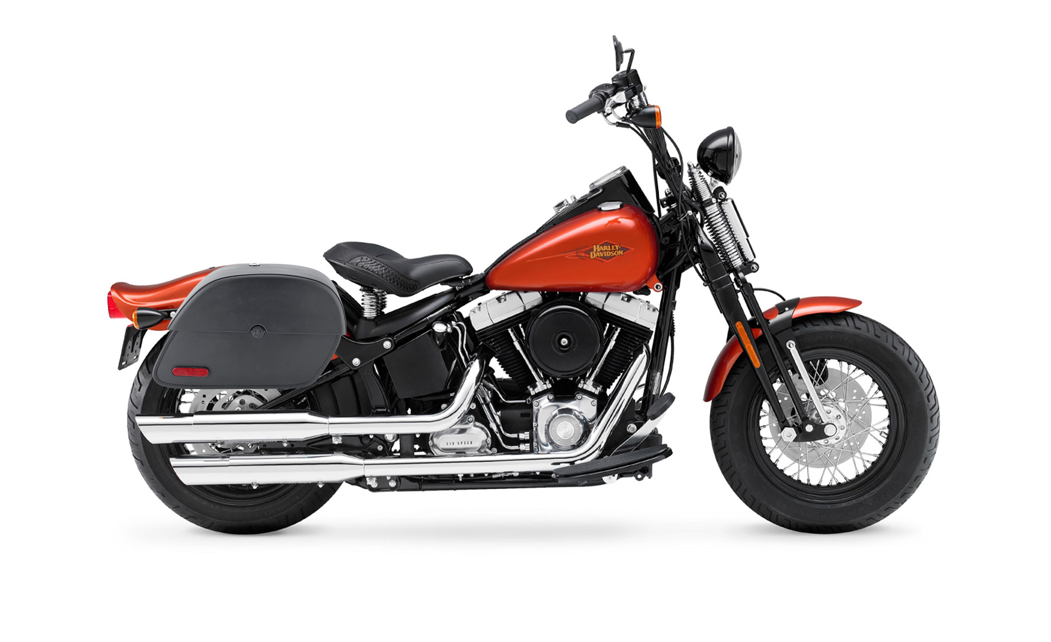 28L - Panzer Medium Motorcycle Saddlebags for Harley Davidson Softail Cross Bones FLSTSB Bag on Bike @expand