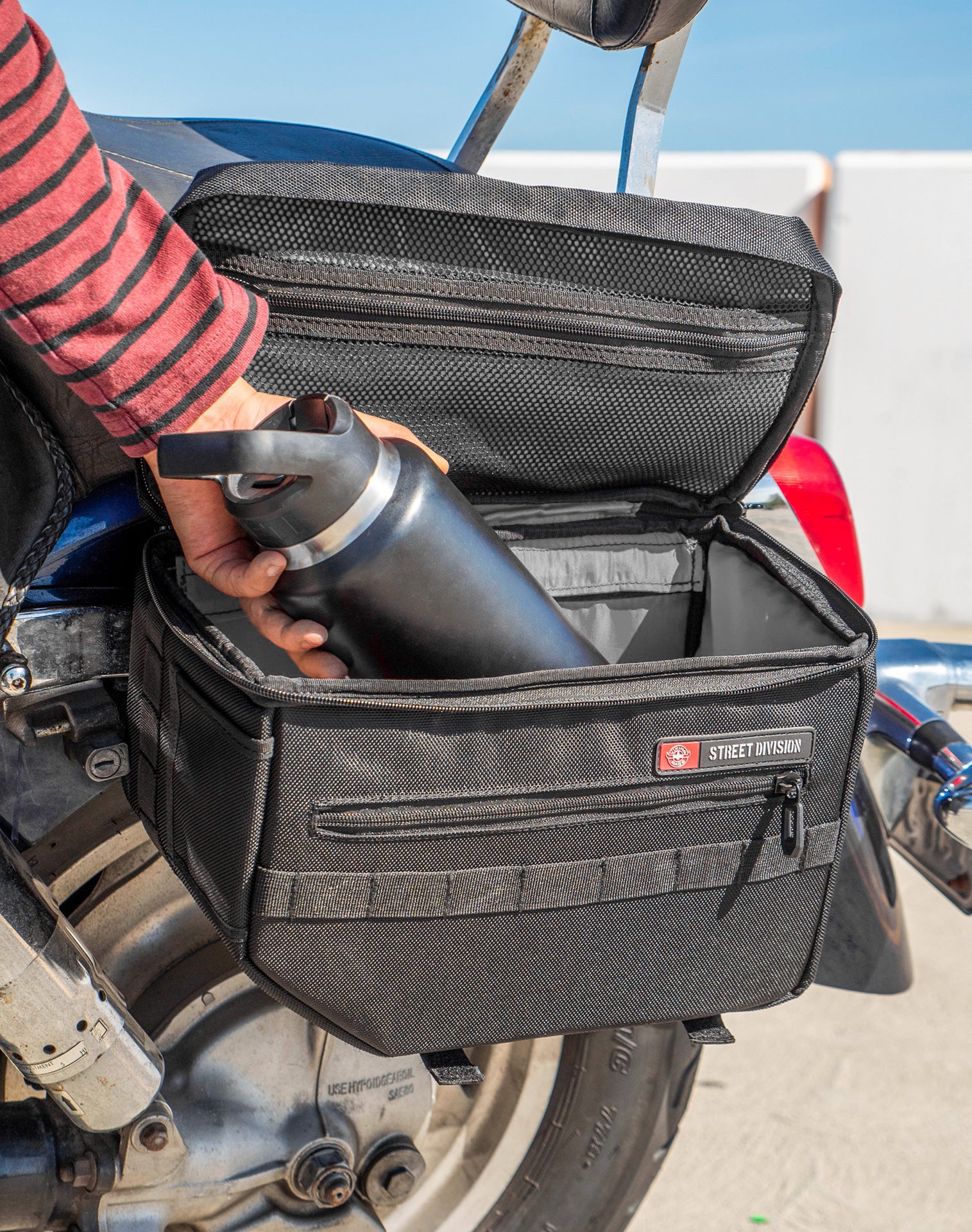 18L - Patriot Medium Honda Shadow 1100 Sabre Motorcycle Throw Over Saddlebags Life Style 4