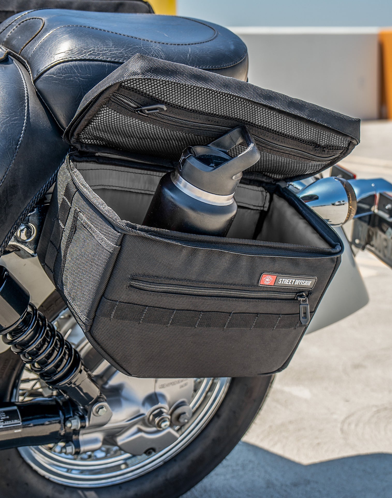 18L - Patriot Medium Honda Shadow 750 Aero Motorcycle Throw Over Saddlebags Life Style 4