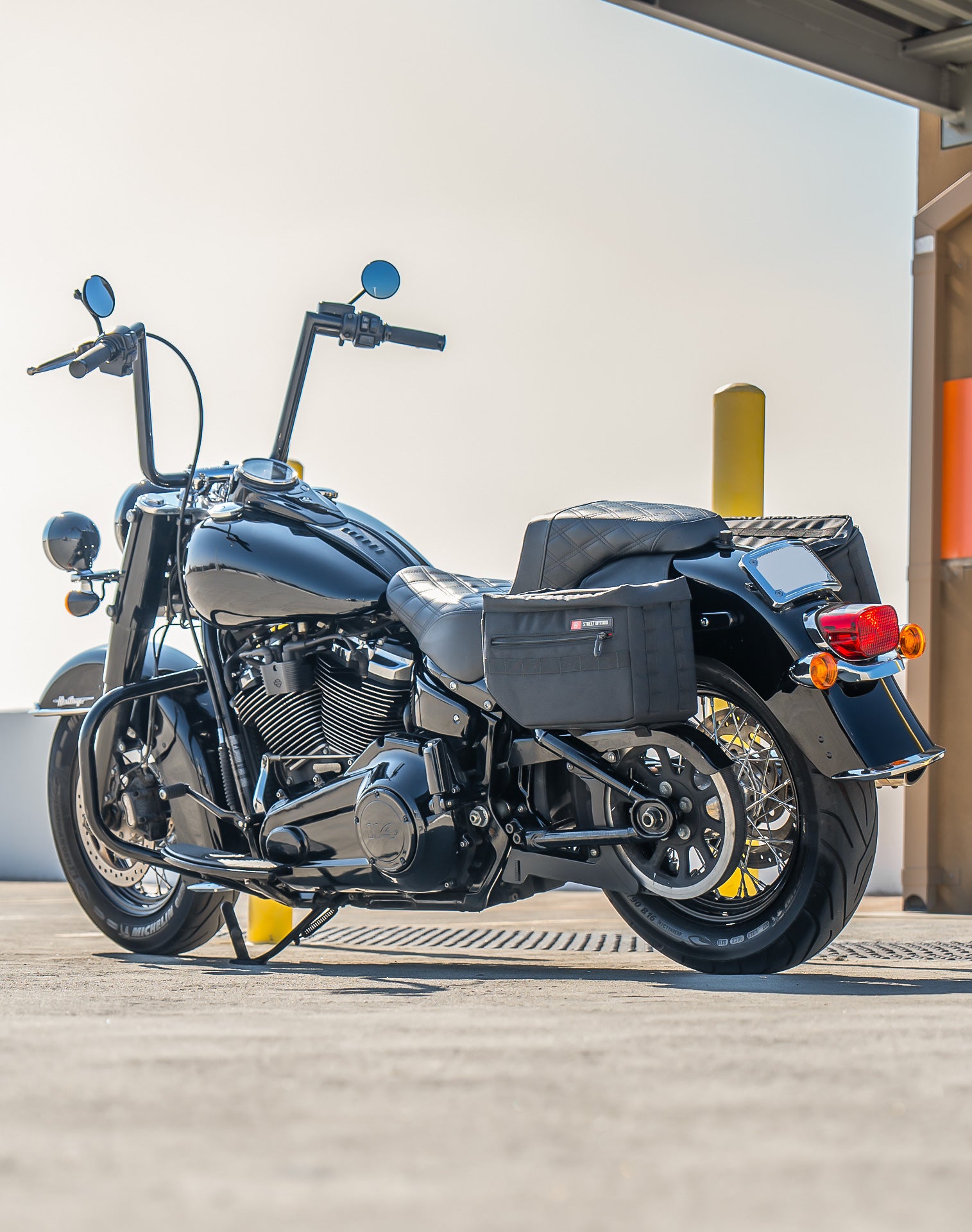 18L - Patriot Medium Motorcycle Throw Over Saddlebags for Harley Softail Heritage FLHC/S Lifestyle