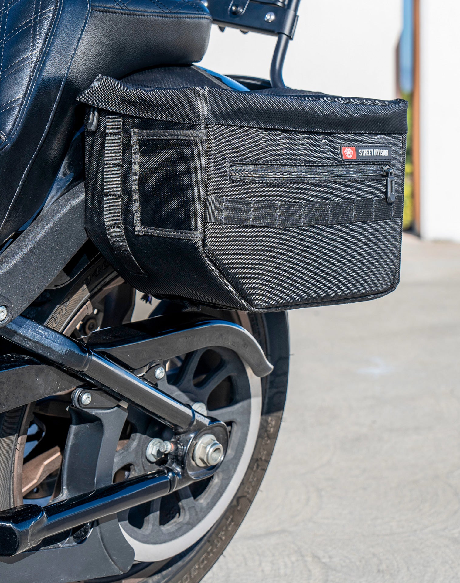 18L - Patriot Medium Motorcycle Throw Over Saddlebags for Harley Softail Low Rider S FXLRS Lifestyle