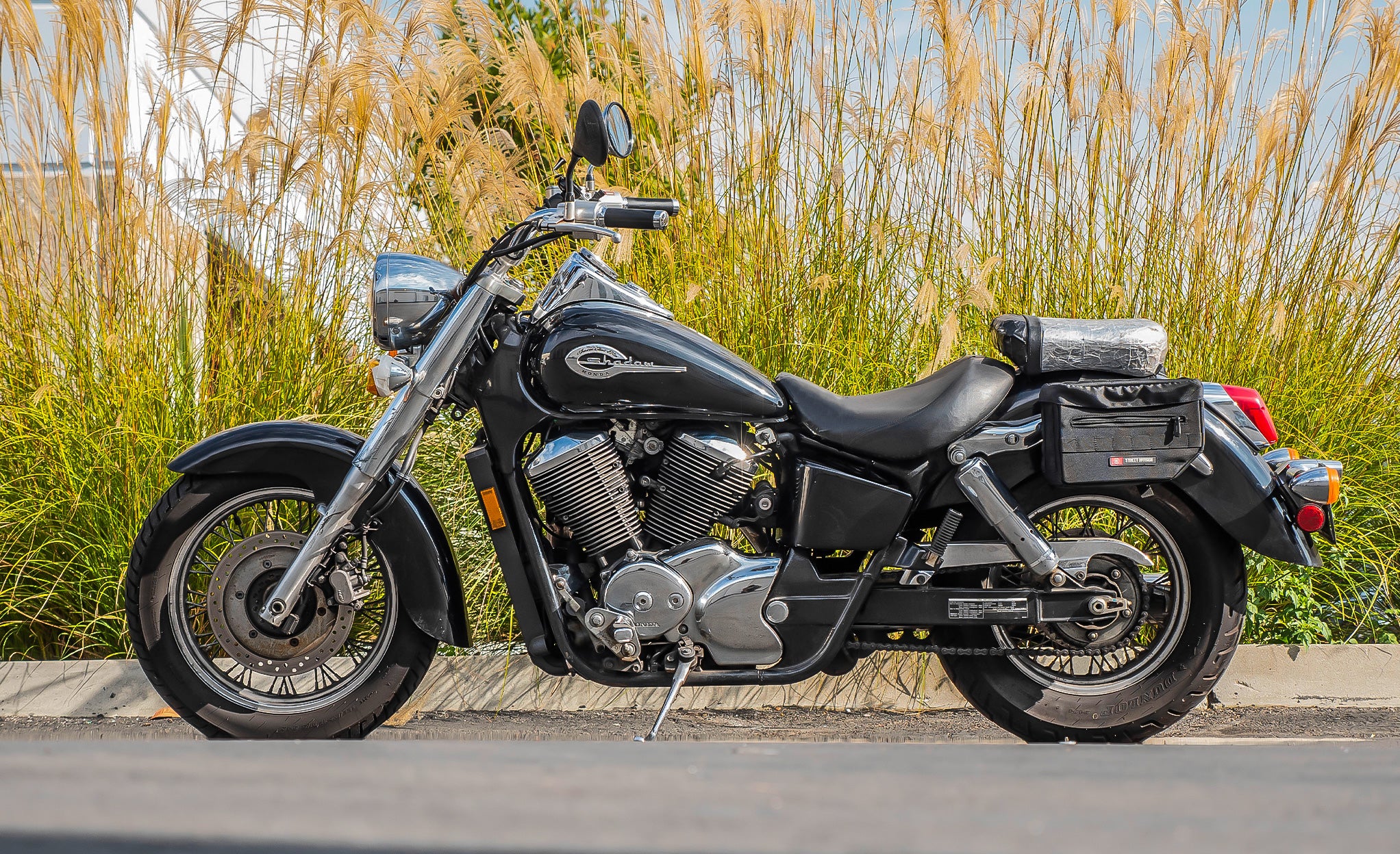 8L - Patriot Small Honda Shadow 750 Ace Throw Over Saddlebags Bag on Bike @expand