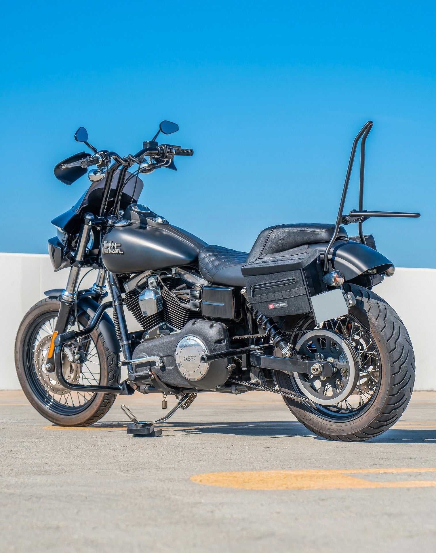 10L - Patriot Small Throw Over Saddlebags for Harley Dyna Street Bob FXDB Lifestyle