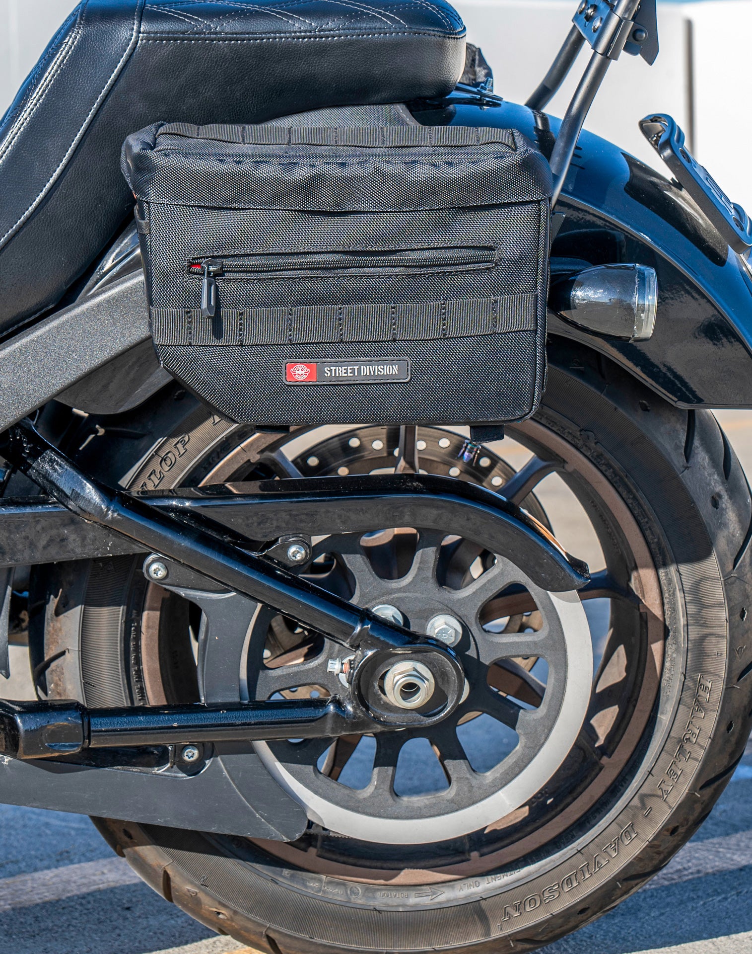 10L - Patriot Small Throw Over Saddlebags for Harley Softail Low Rider S FXLRS Vertical Lifestyle