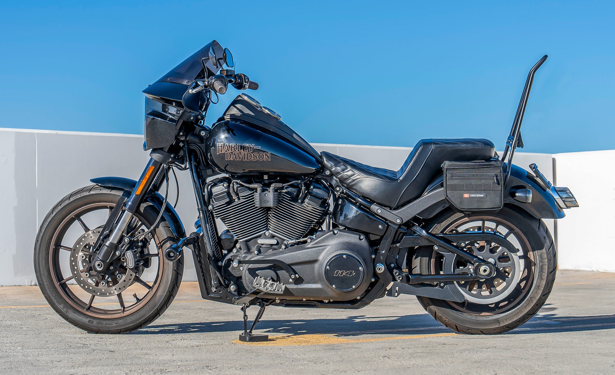 10L - Patriot Small Throw Over Saddlebags for Harley Softail Low Rider S FXLRS Lifestyle @expand