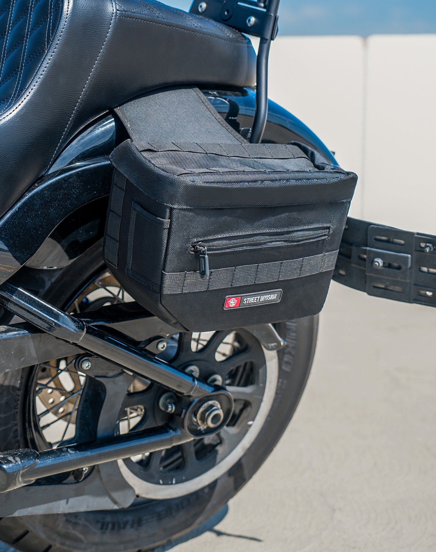 10L - Patriot Small Throw Over Saddlebags for Harley Softail Street Bob FXBB/S Vertical Lifestyle