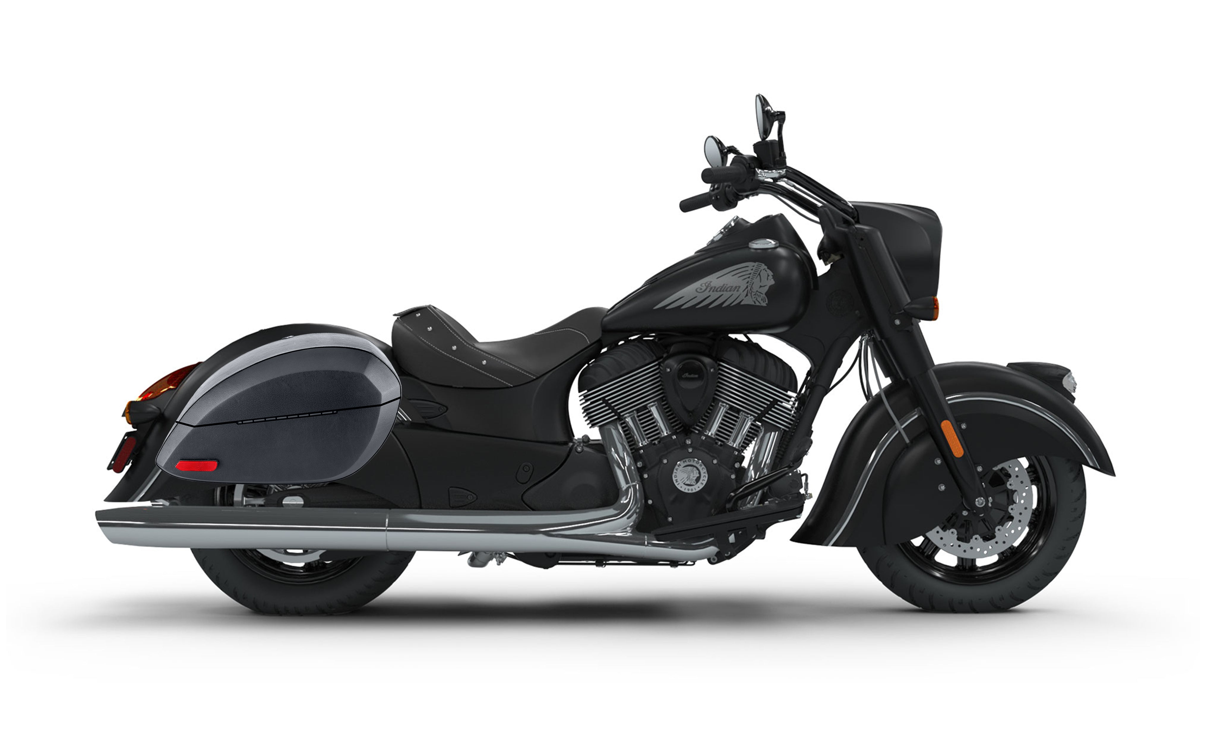 28L - Phantom Large Indian Chief Darkhorse Leather Wrapped Motorcycle Hard Saddlebags Bag on Bike @expand