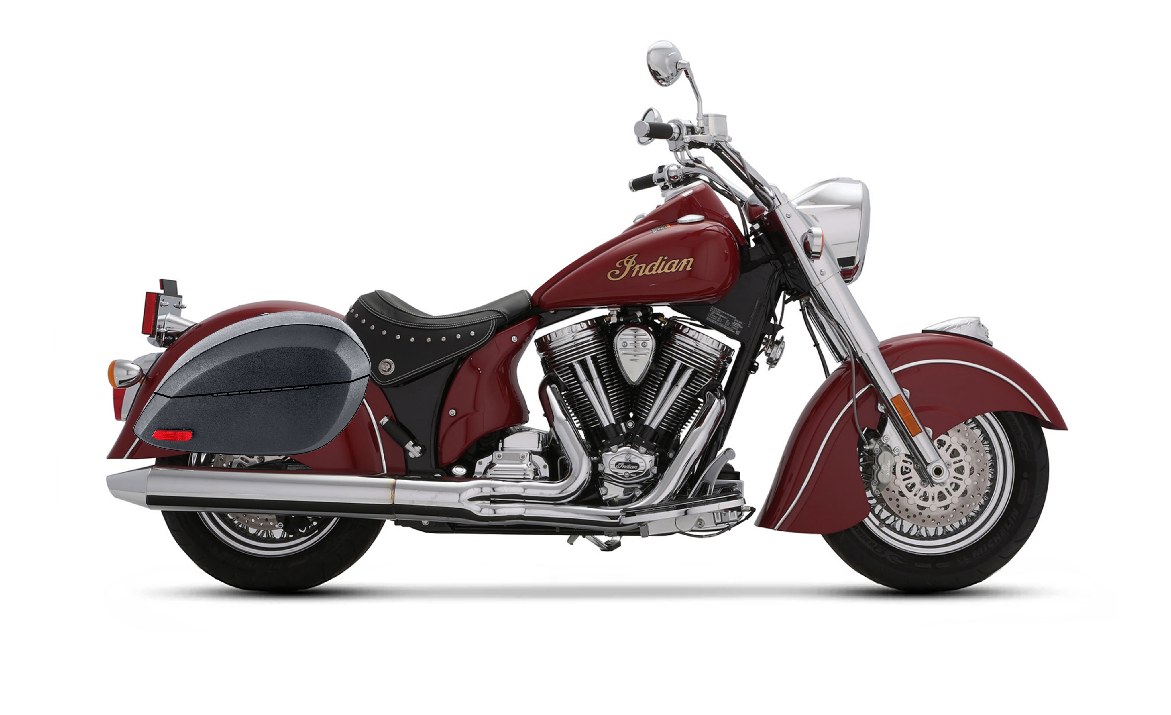 28L - Phantom Large Indian Chief Deluxe Leather Wrapped Motorcycle Hard Saddlebags Bag on Bike @expand