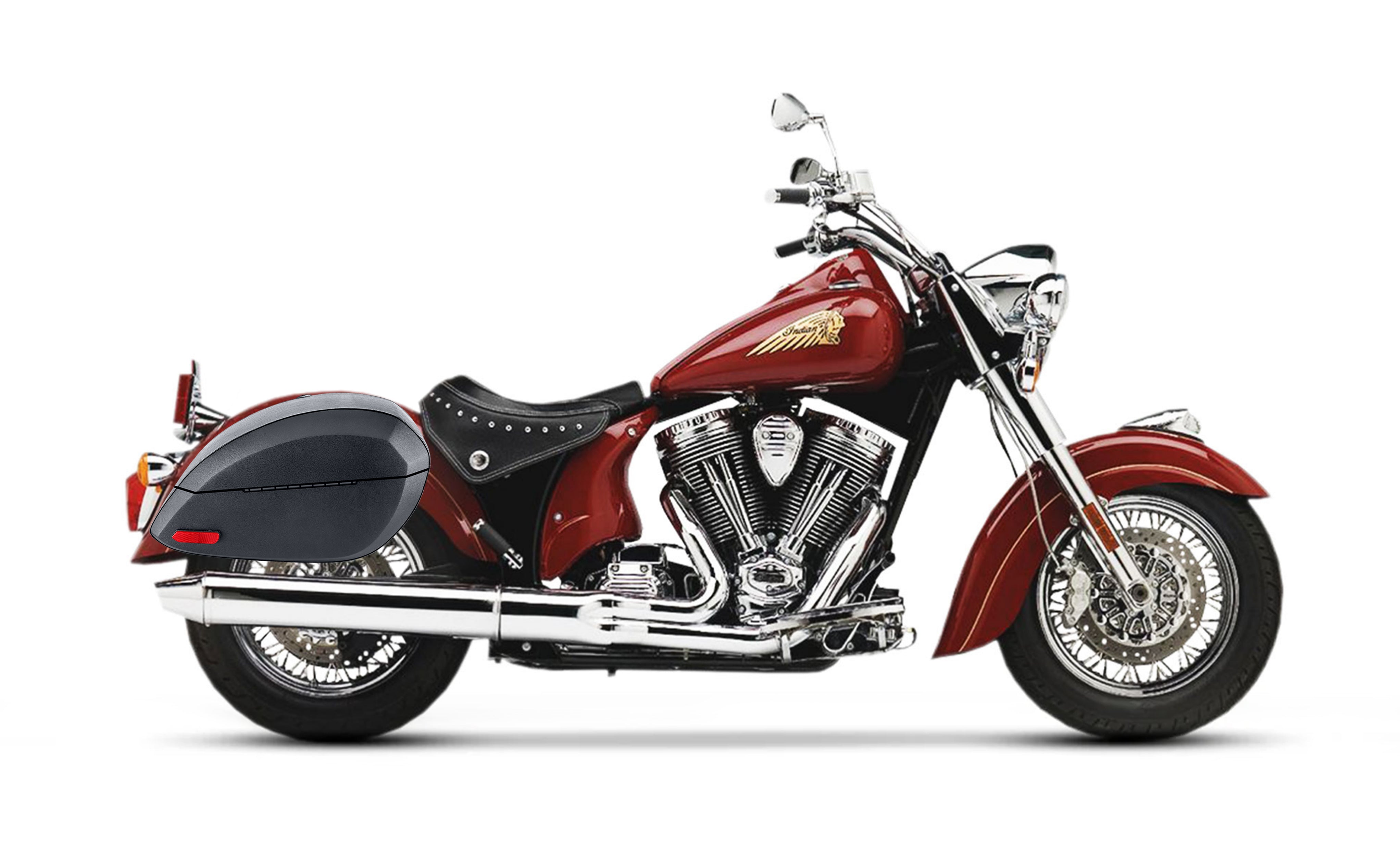 28L - Phantom Large Indian Chief Standard Leather Wrapped Motorcycle Hard Saddlebags Bag on Bike @expand