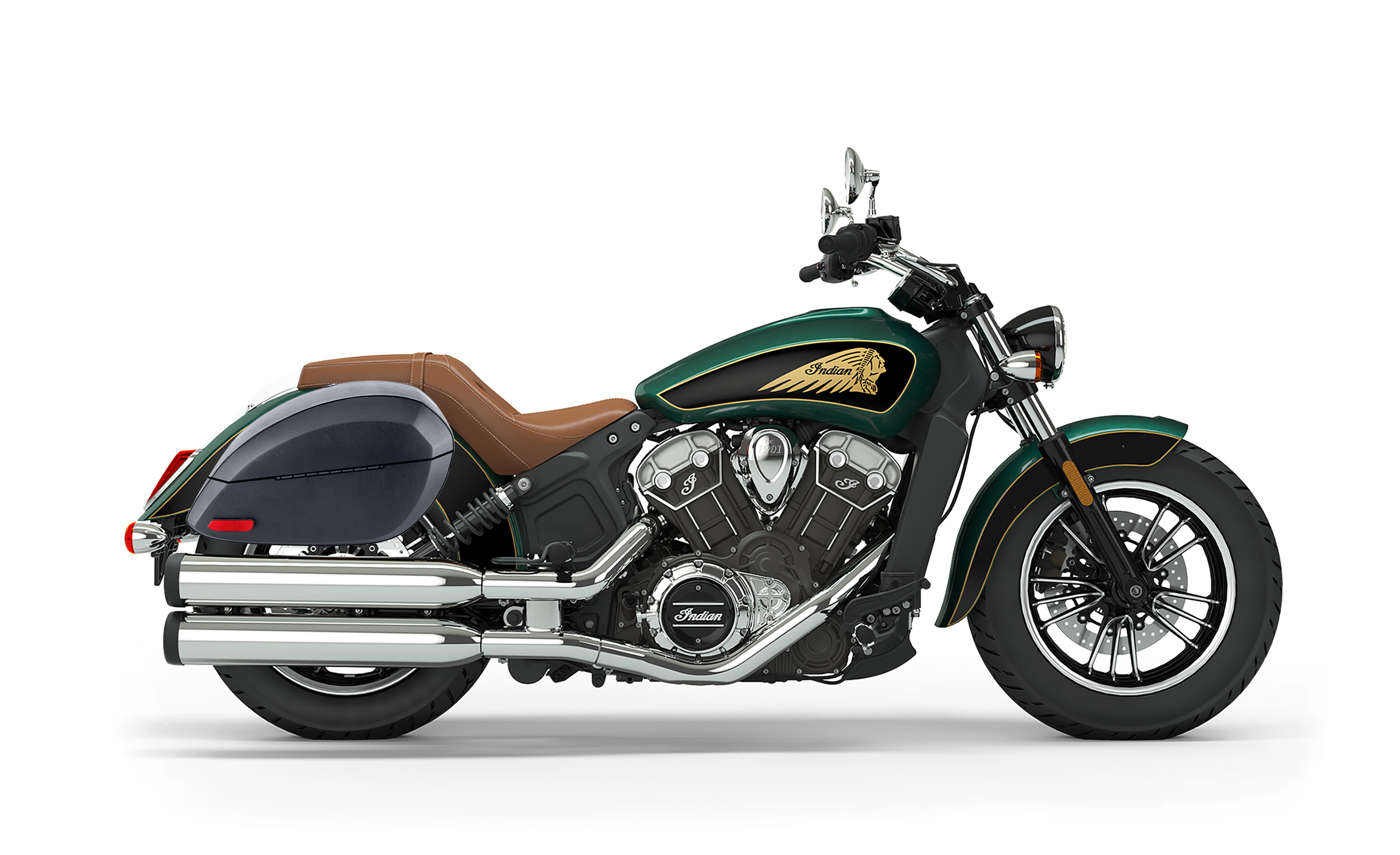 28L - Phantom Large Indian Scout Leather Wrapped Motorcycle Hard Saddlebags Bag on Bike @expand