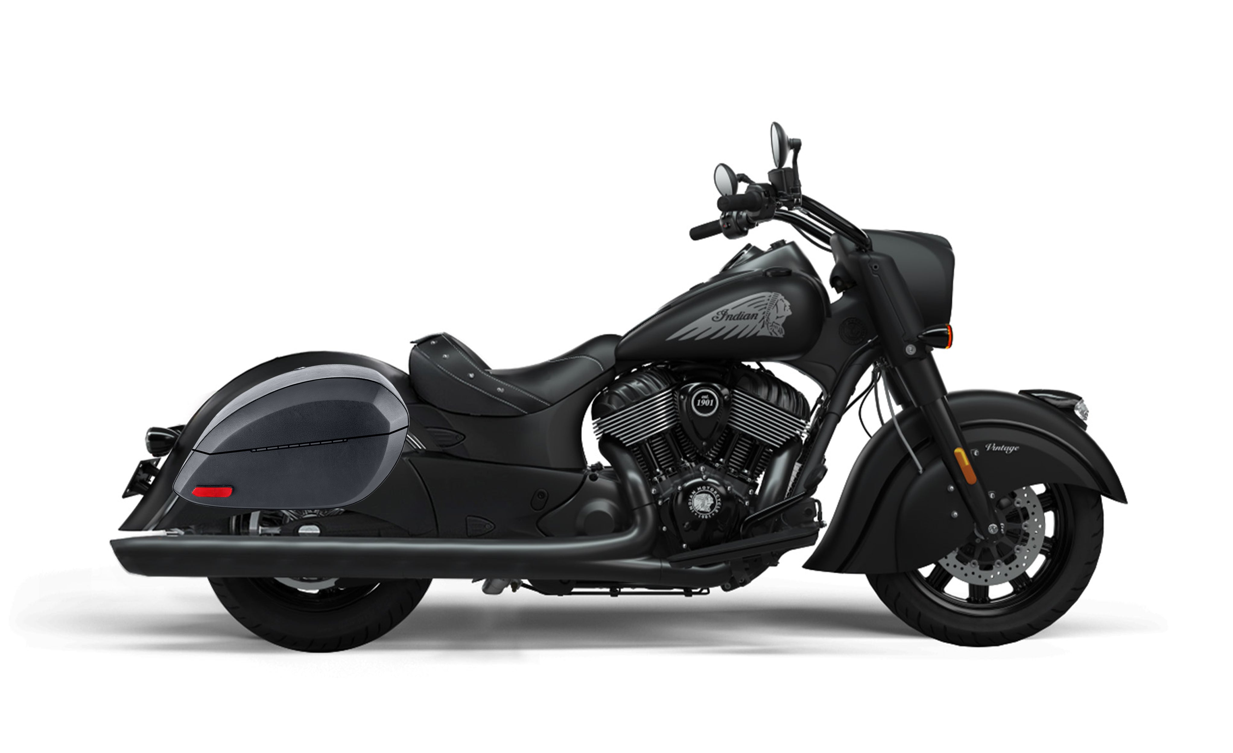 28L - Phantom Large Indian Vintage Darkhorse Leather Wrapped Motorcycle Hard Saddlebags Bag on Bike @expand