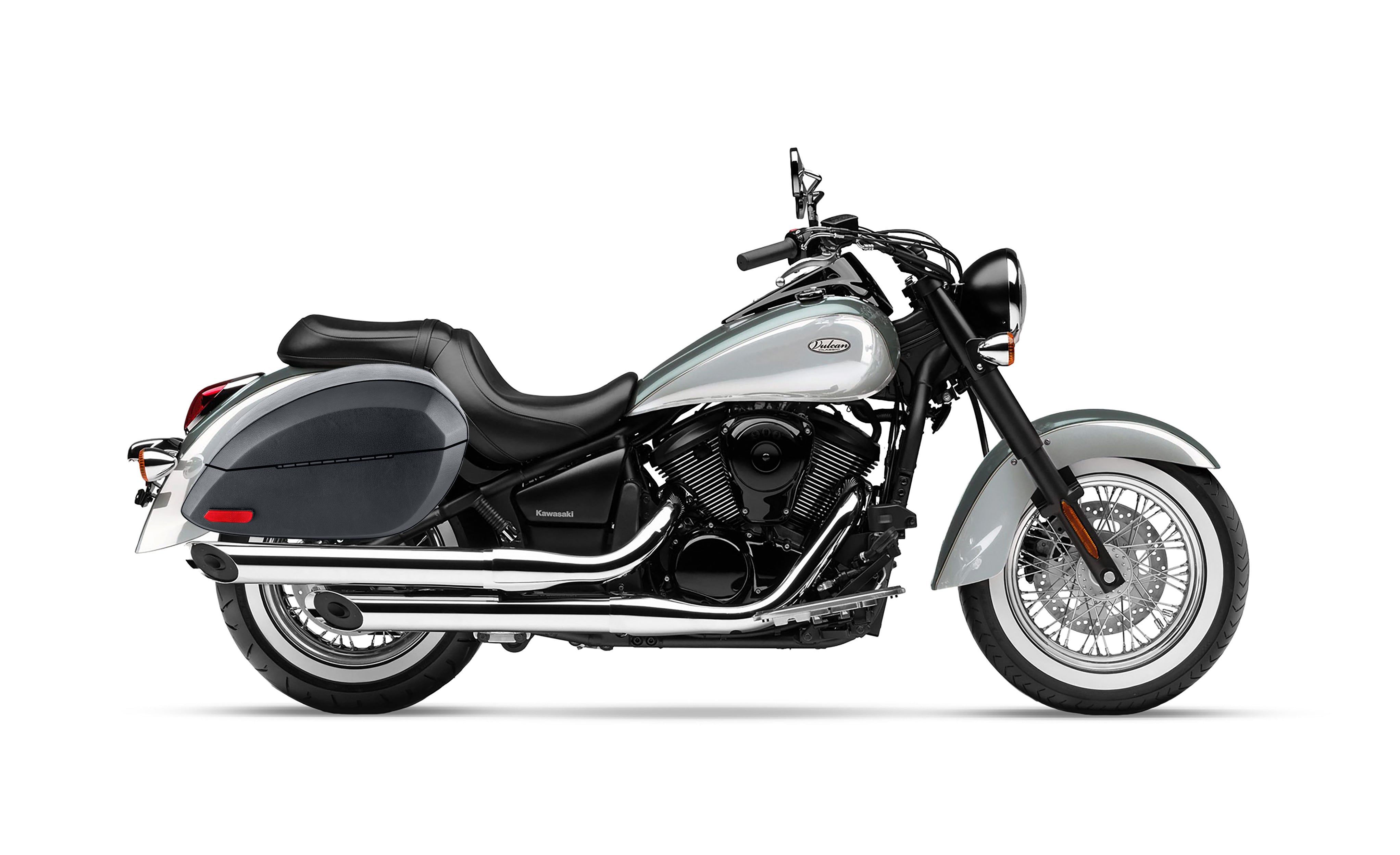 28L - Phantom Large Kawasaki Vulcan 900 Classic VN900 Leather Wrapped Motorcycle Hard Saddlebags @expand