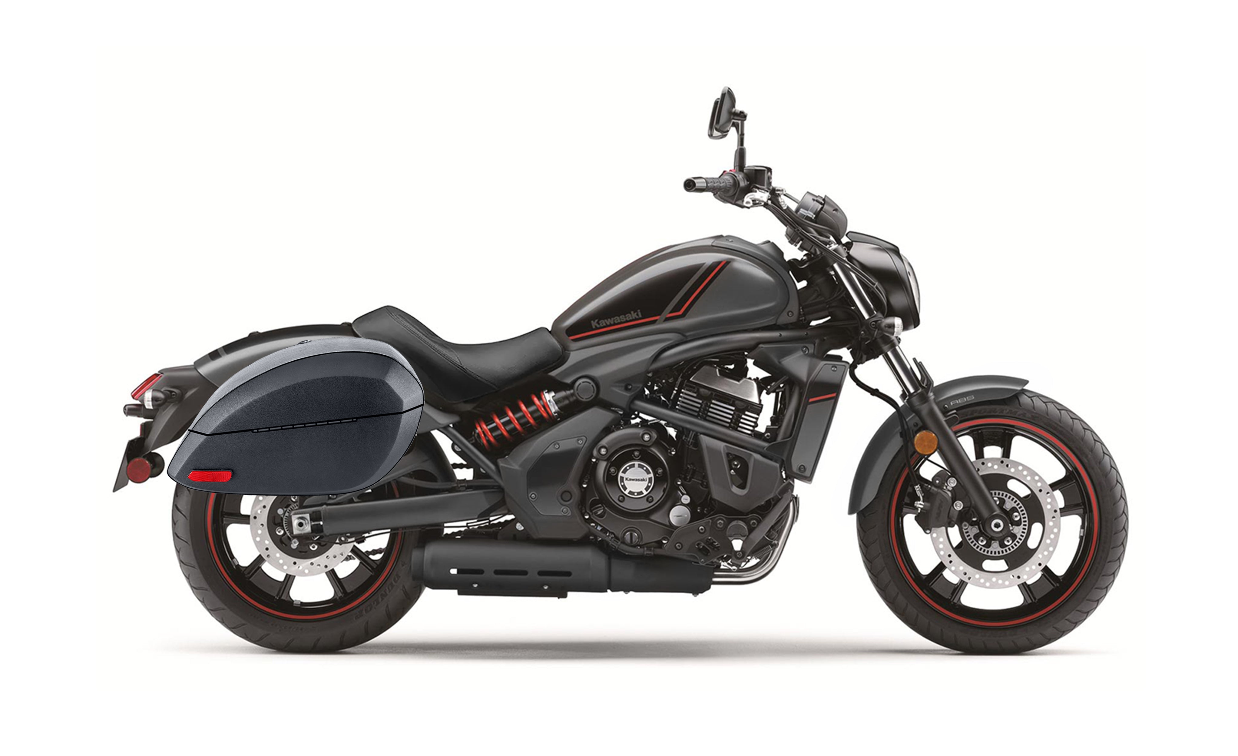 28L - Phantom Large Kawasaki Vulcan S VN650 Leather Wrapped Motorcycle Hard Saddlebags Bag on Bike @expand