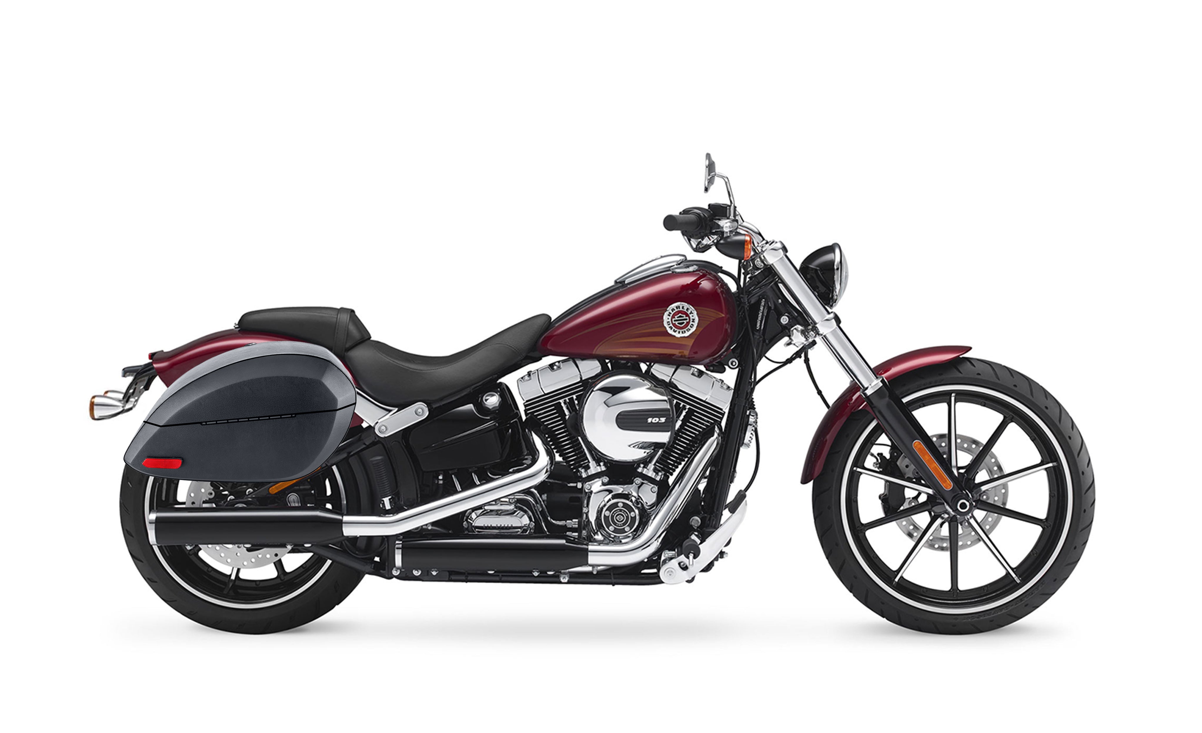 28L - Phantom Large Leather Wrapped Motorcycle Hard Saddlebags For Harley Softail Breakout FXSB Bag on Bike @expand