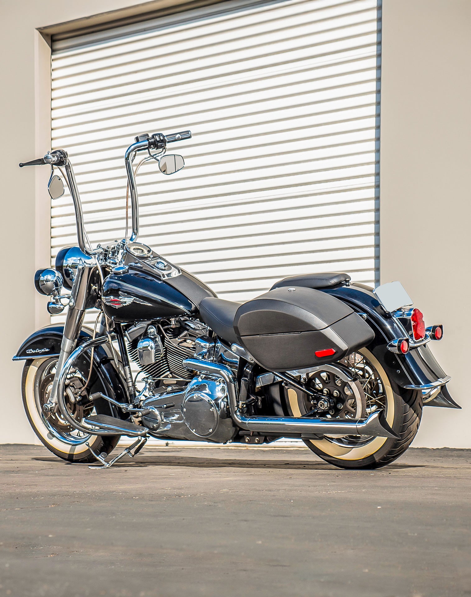 28L - Phantom Large Leather Wrapped Motorcycle Hard Saddlebags For Harley Softail Deluxe FLSTN/I v1