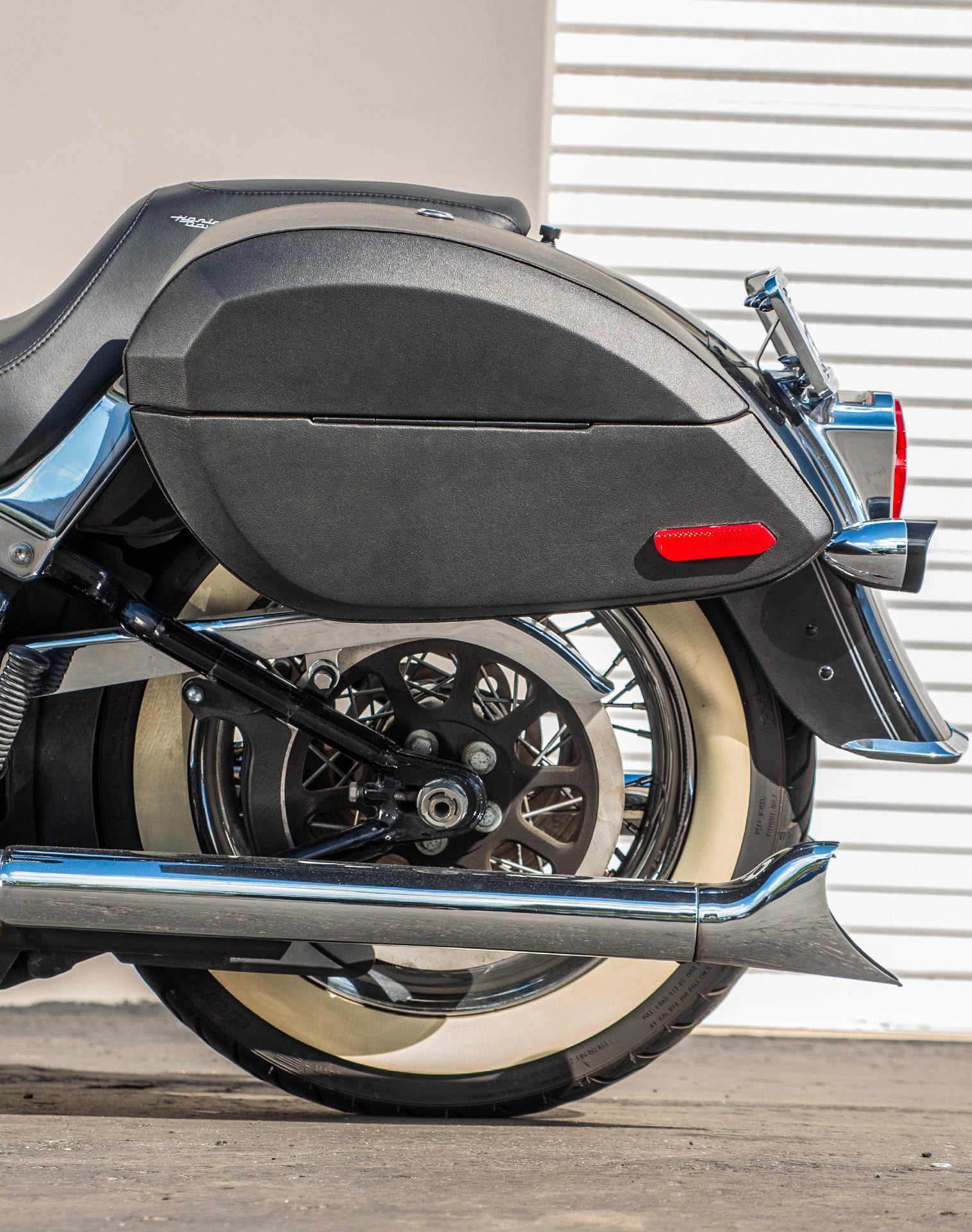 28L - Phantom Large Leather Wrapped Motorcycle Hard Saddlebags For Harley Softail Deluxe FLSTN/I v2