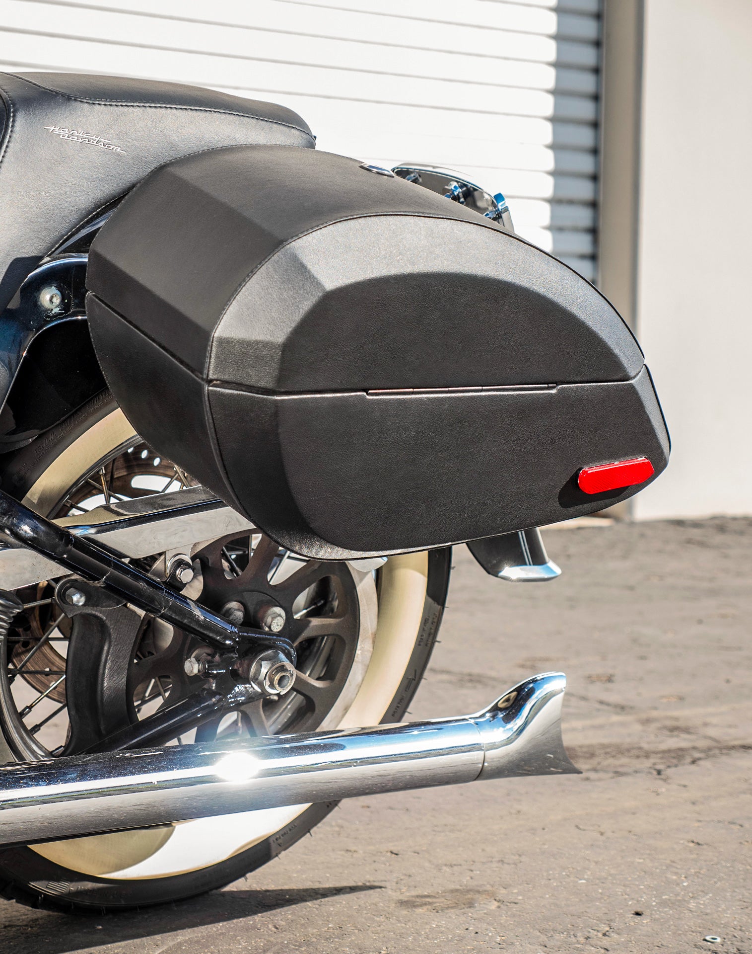 28L - Phantom Large Leather Wrapped Motorcycle Hard Saddlebags For Harley Softail Deluxe FLSTN/I v3