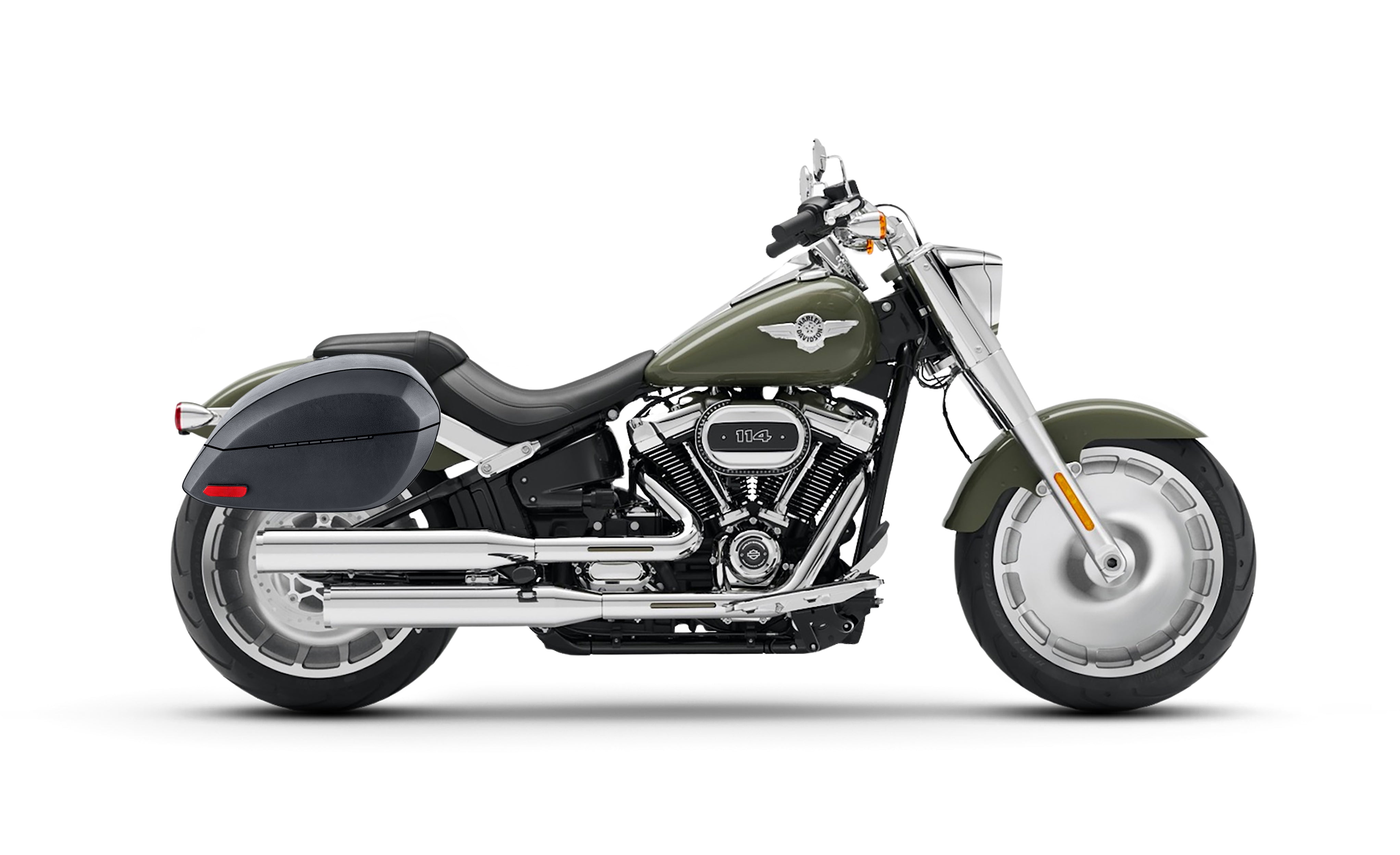 28L - Phantom Large Leather Wrapped Motorcycle Hard Saddlebags For Harley Softail Fat Boy FLFB/S Bag on Bike @expand